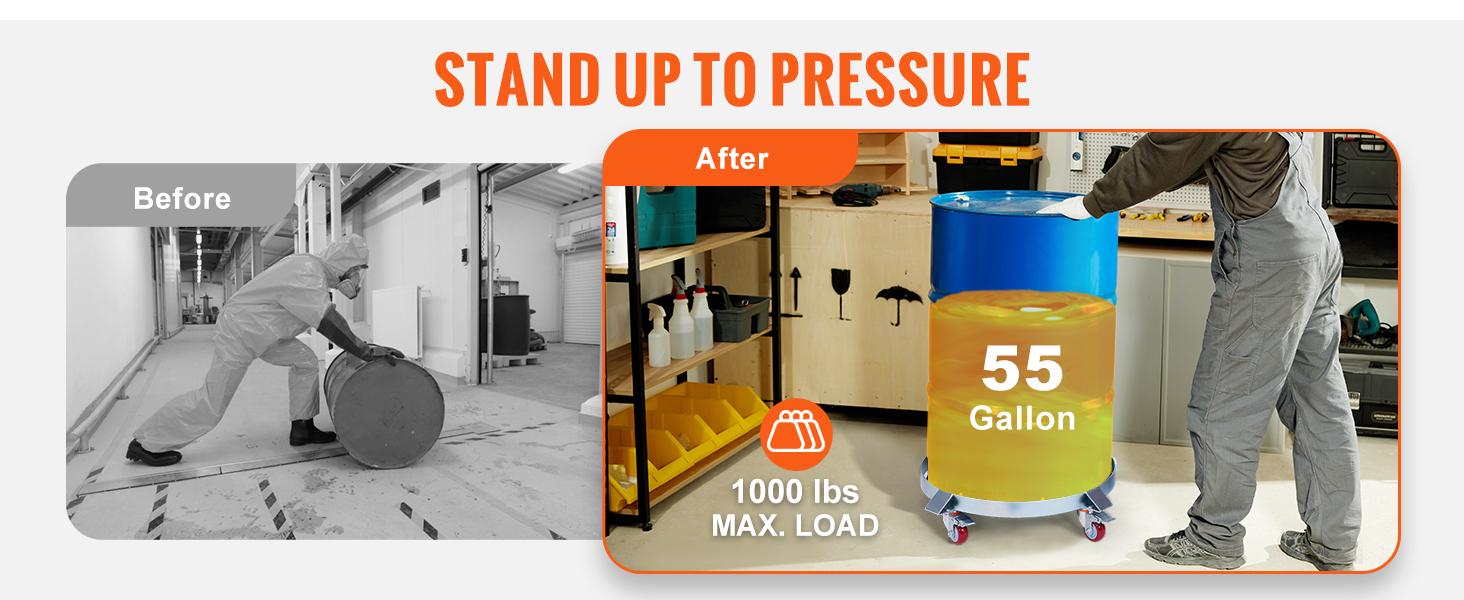 fathersdaygift  VEVOR 55 Gallon Heavy Duty Drum Dolly, 1000lbs Load Capacity, Barrel Dolly Cart Drum Caddy, Non Tipping Hand Truck Capacity Dollies with Steel Frame 4 Swivel Casters Wheel, for Warehouse Drum Handling
