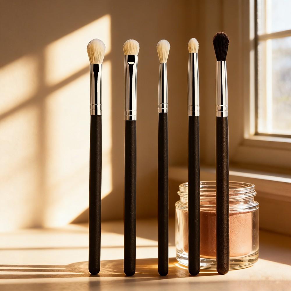 5pcs Makeup Eyeshadow Brushes, Flat Eye Shadow Shader, Crease Blending Brushes, Goat Hair, Liquid Cream Powder, Make Up Tool