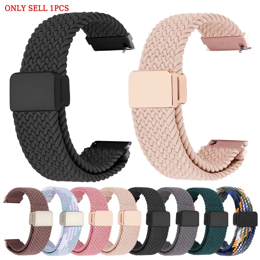 20mm 22mm magnetic buckle woven watch strap for Garmin Vivoactive 6 5 4 3 replacement nylon sports band bracelet Forerunner 570 70 265 255 245 165 170 Music Venu 4 3 Sq 2 Plus breathable Elastic strap Smartwatch Accessories
