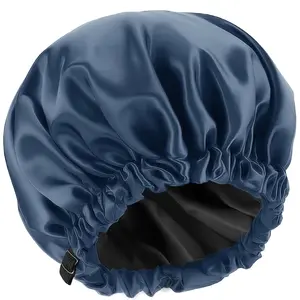 Shower Cap,100% Real Satin Lined Shower Caps,Extra Large Shower Cap for Women Reusable Waterproof,Adjustable Size&Long Hair Bath Caps