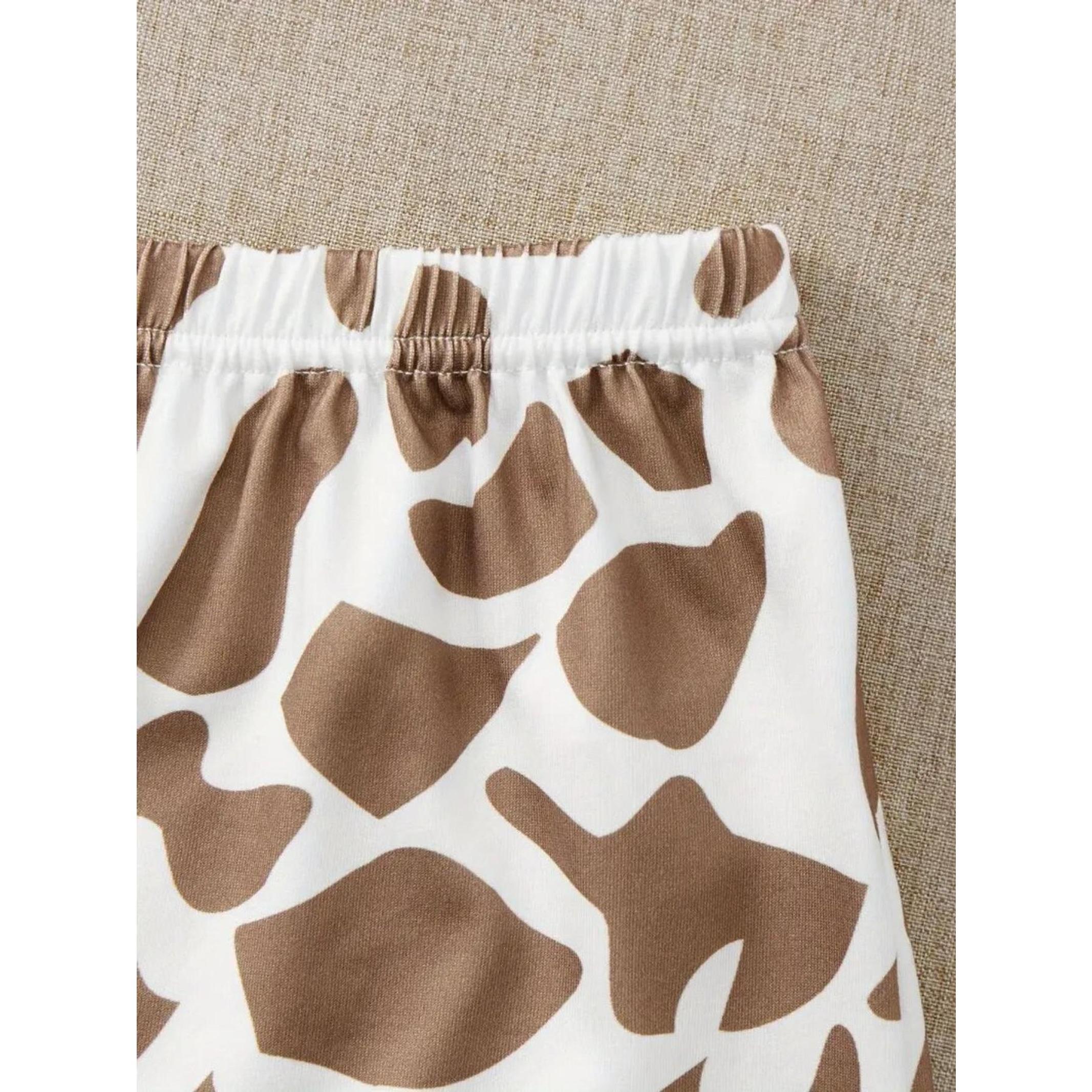 Women's Giraffe Print Short Sleeve Tee & Shorts & Pants Pyjama Set, Casual Comfy Round Neck Ladies Sleepwear Loungewear for All Seasons, Lightweight Casual Pajama Sets