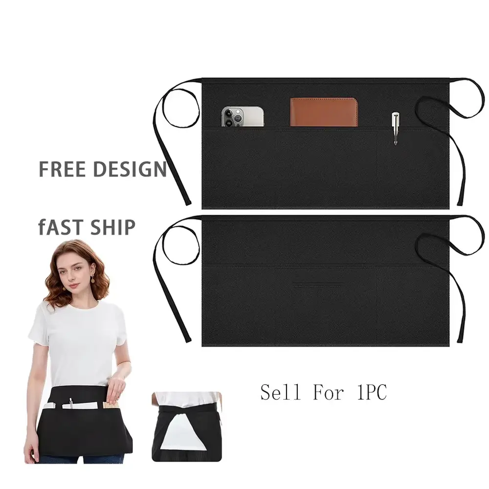 Washable Reusable Durable Lightweight Waist Apron, Waterdrop Resistant Server Bib, 3 Color Options, Food Service Essential