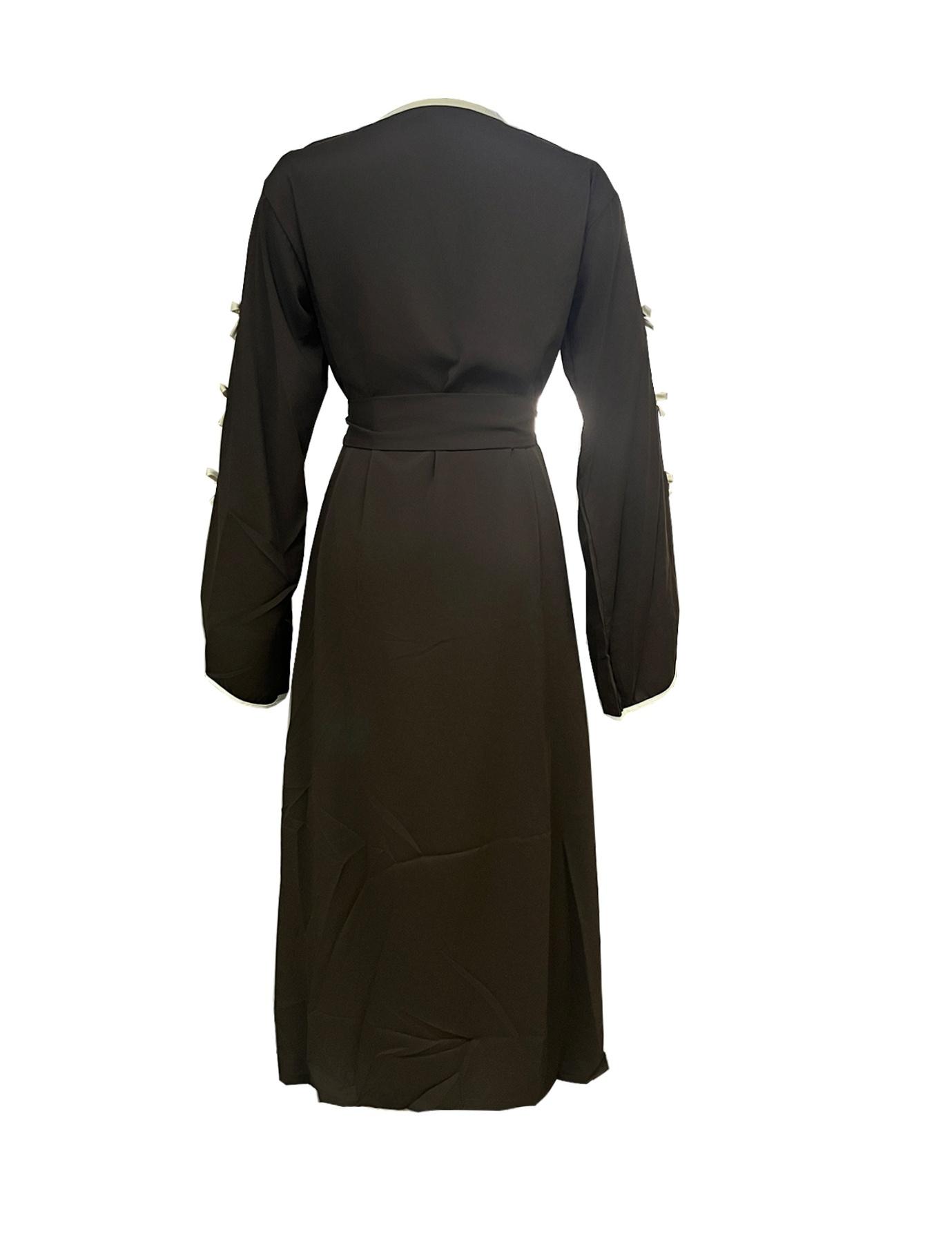 Women's Islamic Clothing Plus Size Dresses, muslims open abayas  Elegant Bow Design Bow Accent Long Dress, Soft Comfortable Casual Outerwear with Waist Belt Included, Spring & Fall Fashion