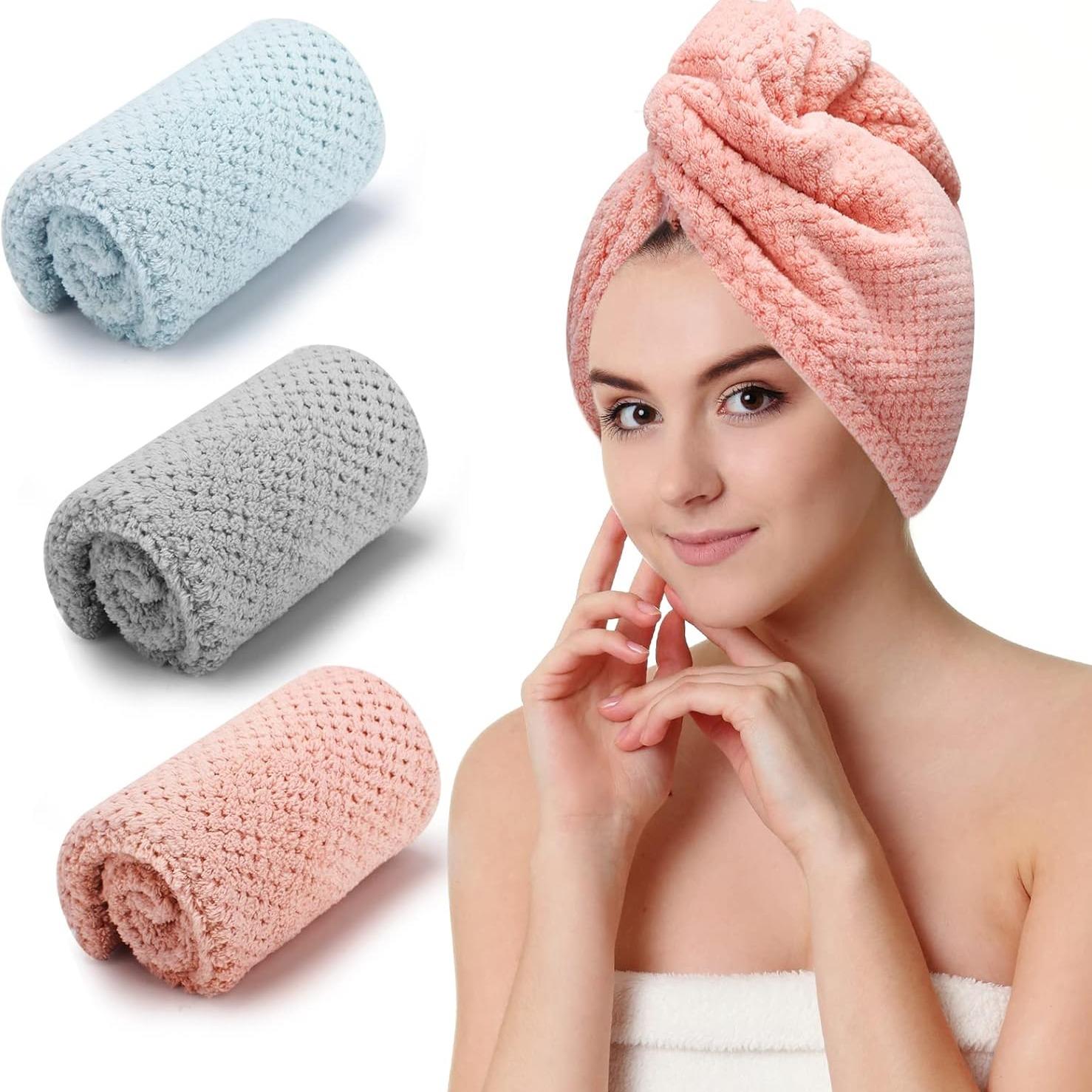 3 PCS Microfiber Hair Towel, Hair Wraps for Women Wet Hair, Fast Drying Hair Turban, Anti Frizz Head Towels Wrap for Curly Hair