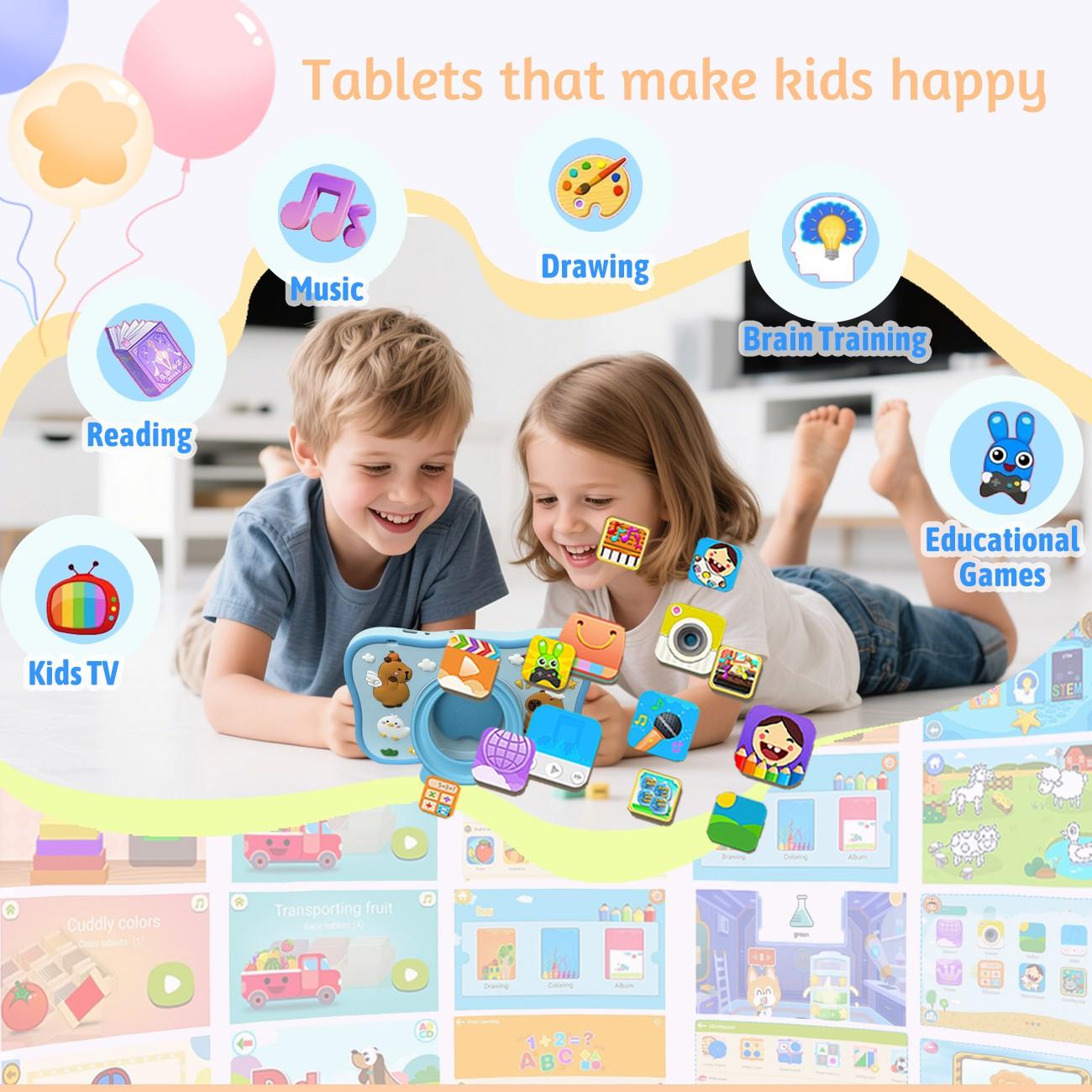 7-inch tablet | IWAWA learning application | Secure internet parental control | Sensitive touch screen+learning anti fall shell (blue/pink | no adapter) holiday gift, children have fun, parents feel more at ease