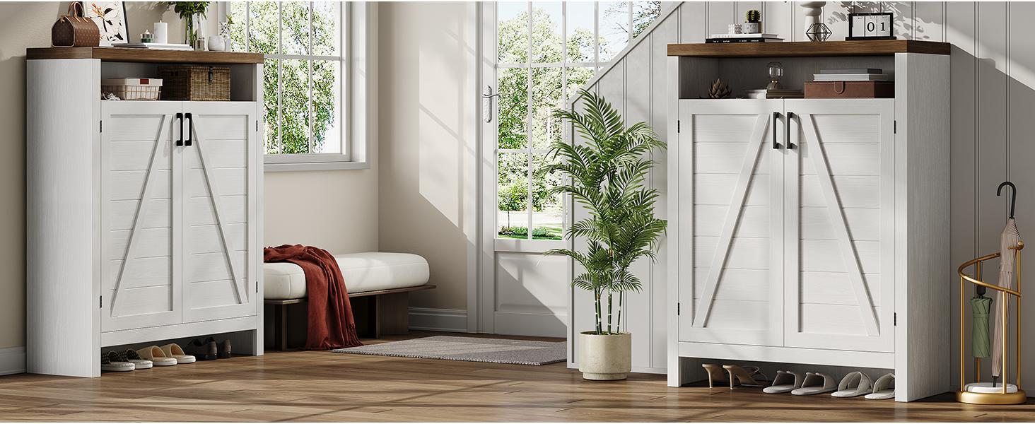 【SPOTLIGHT DAY】ONBRILL 6-Tier Shoe Cabinet with Doors, Farmhouse Shoe Storage Cabinet with Adjustable Shelves, Large Capacity Wooden Shoe Rack Organizer for Entryway, Closet, Hallway, Living Room