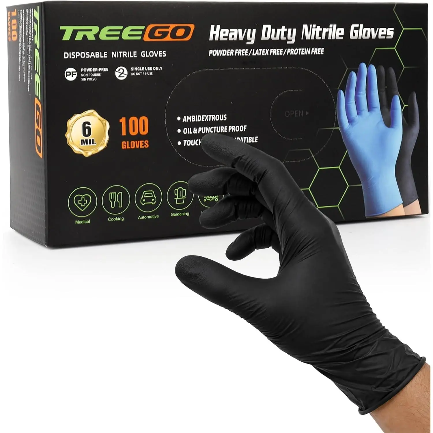 Black Nitrile Disposable Gloves, Large, 6 Mil, 100 Count