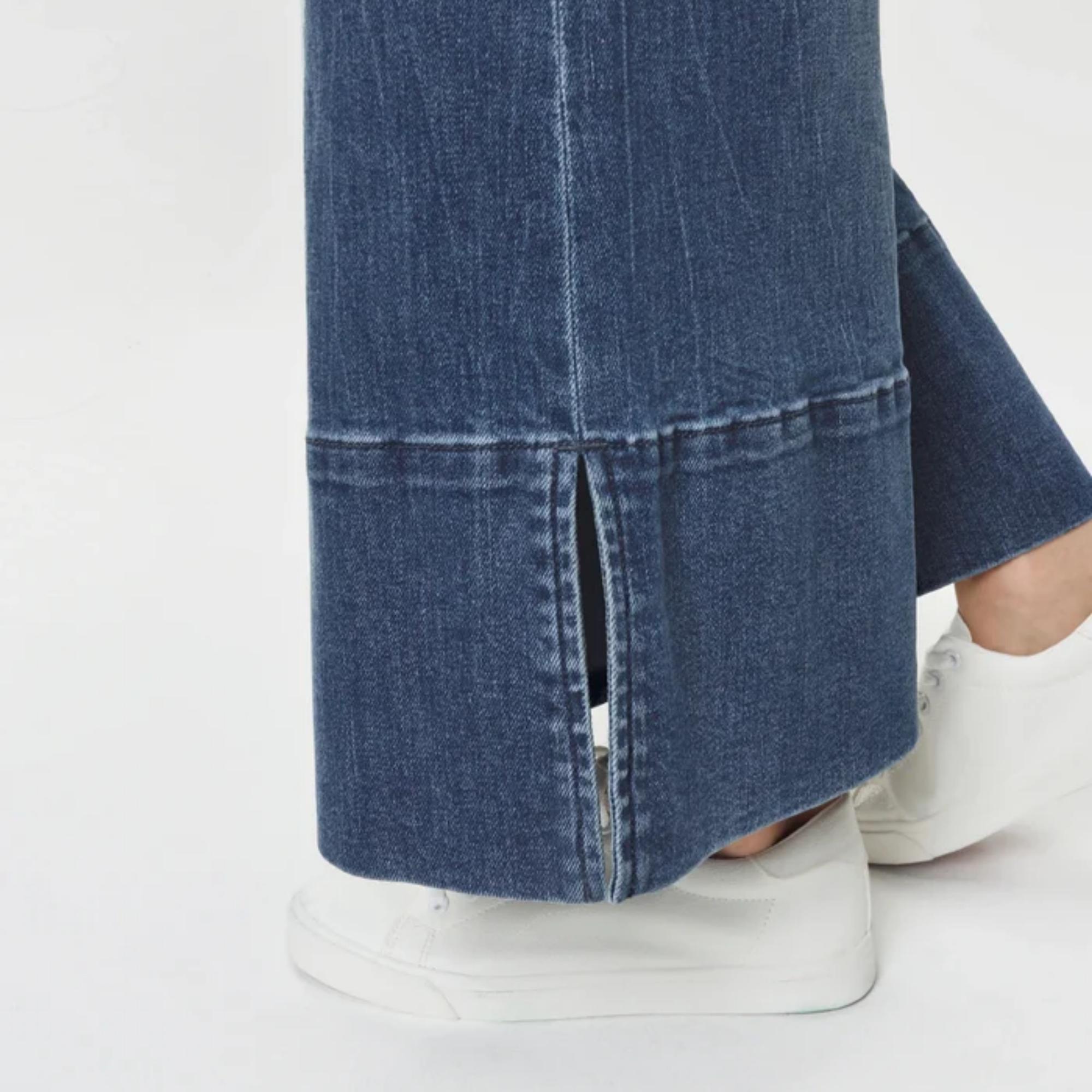 Women's Baggy Mid Stretch Mid Rise Split Leg Wide Leg Genuwii Jeans with Pocket Design, Blue Fitted Denim, Comfortable Basic Style for Casual Outfits - No More Awkward Gaps, Streetwear, Womenswear, Flared Pants, Outdoor Cute Jeans, Spandex Trouser