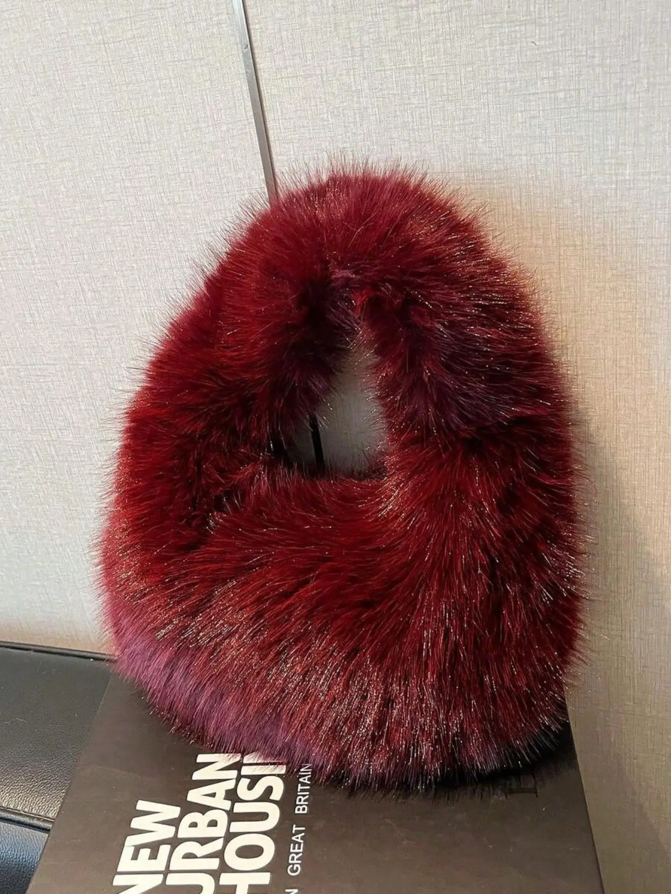 2026 Autumn/Winter New Fluffy Handbag, Solid Color Long Plush Cloud & Crescent Moon Design, Versatile Commuter Bag, Shopping Tote, Furry Handbag For Women