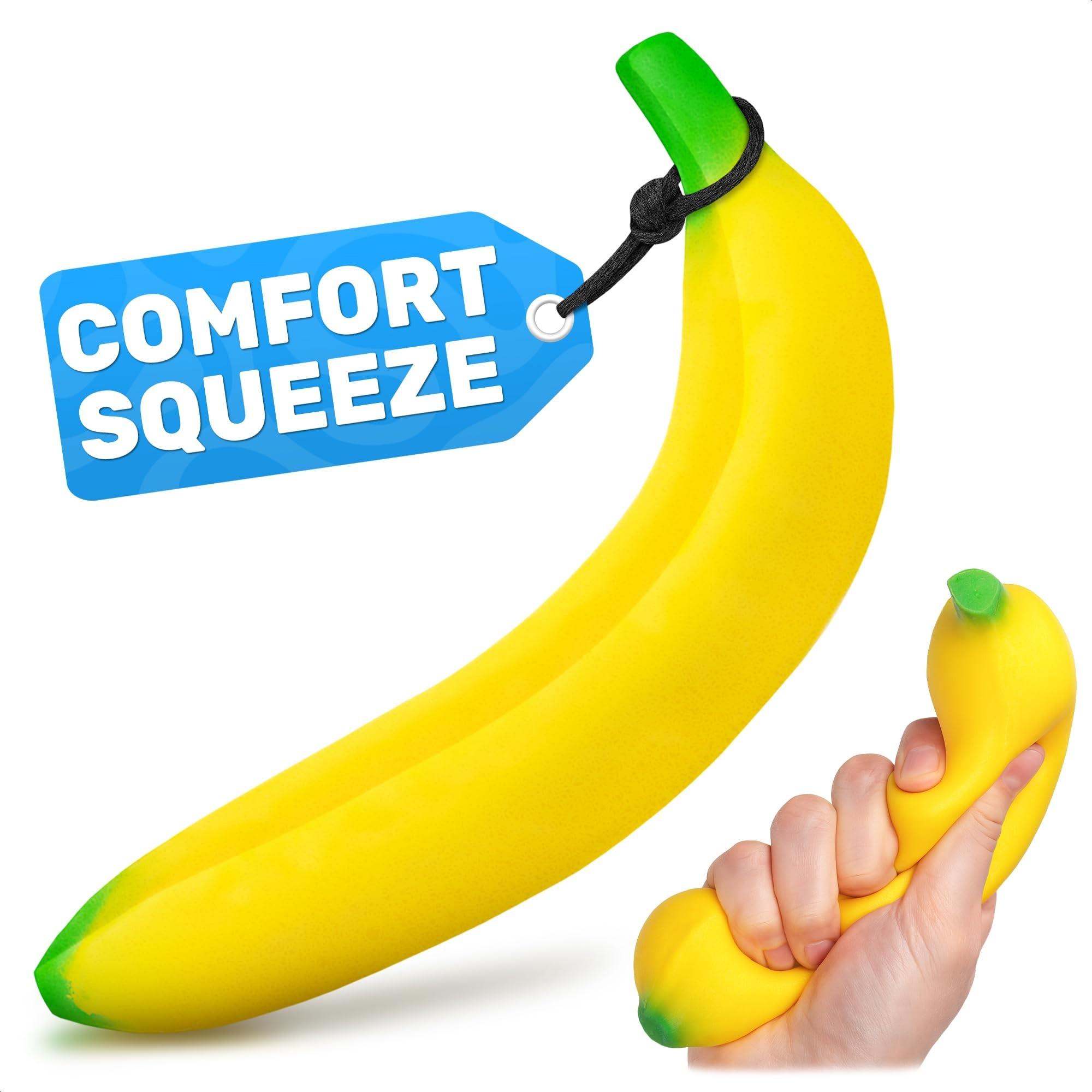 Banana Stress Relief Fidget Toy, Stress Relief Fidgeting, 6.7 X 1.4 Inch Soft PU Foam Desk Accessory, Lightweight Squeeze Fidget Toy for Adults, Novel Office Decor and Relaxation Tool