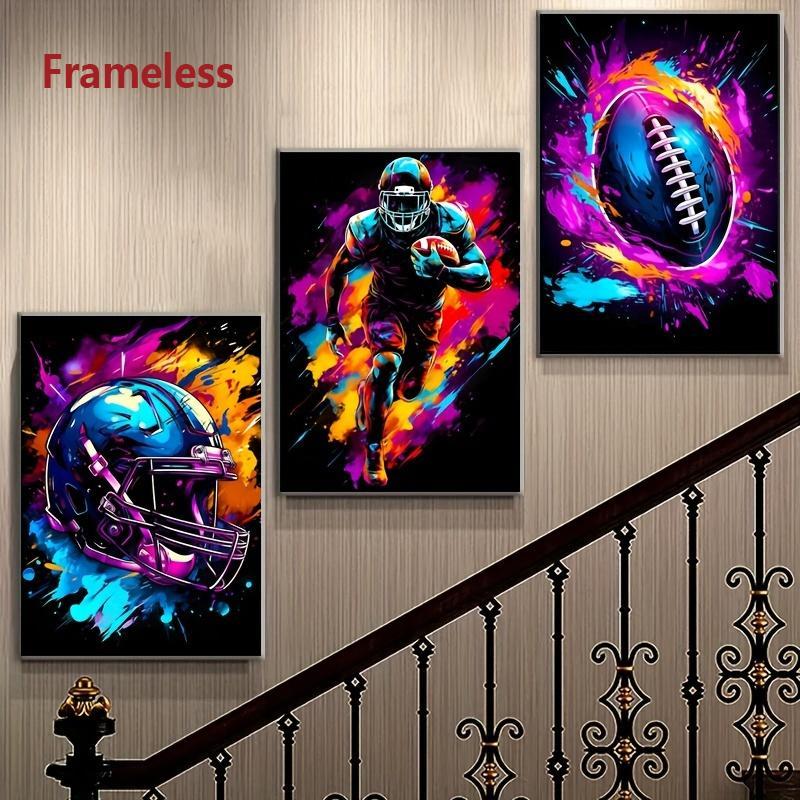 3-Piece Set, Modern Gaming Wall Art Posters, Graffiti-Style Football Canvas Prints, Game Room Decor Posters, Gift for Boys, Frameless