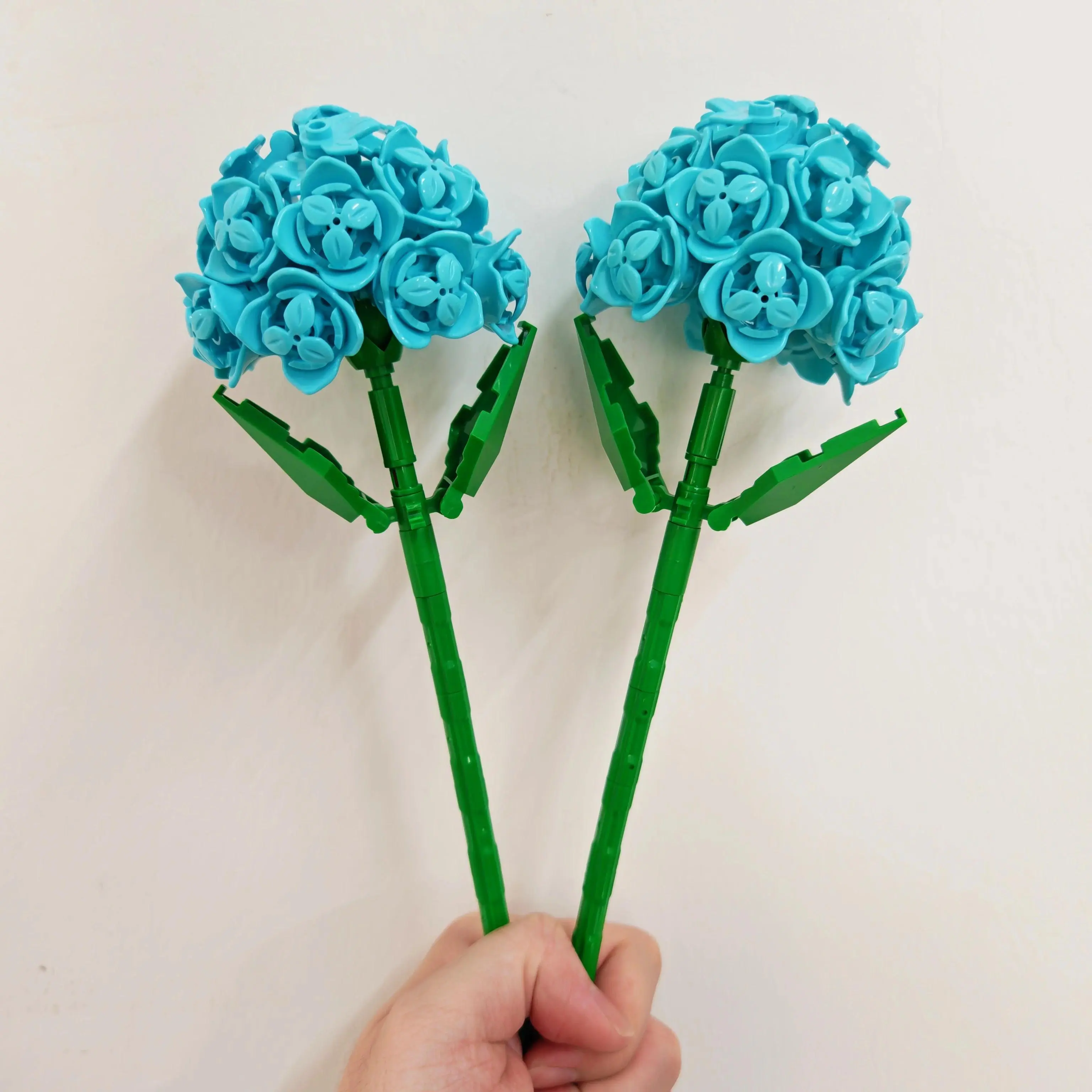 Building Blocks Flowers, Two Blue Hydrangea Flower, Artificial Bouquet, Gift for Valentine's Day Mother's Day, Home Decor