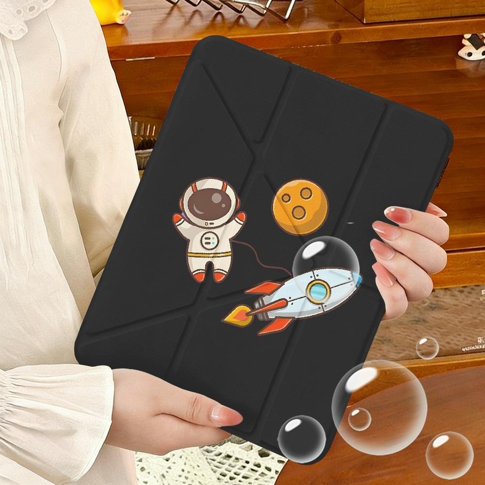 Triple Y-Shape iPad/tablet Case with Pen Holder, Cartoon Astronaut Pattern, Acrylic Material, Lightweight & Durable, Perfect for Gifts