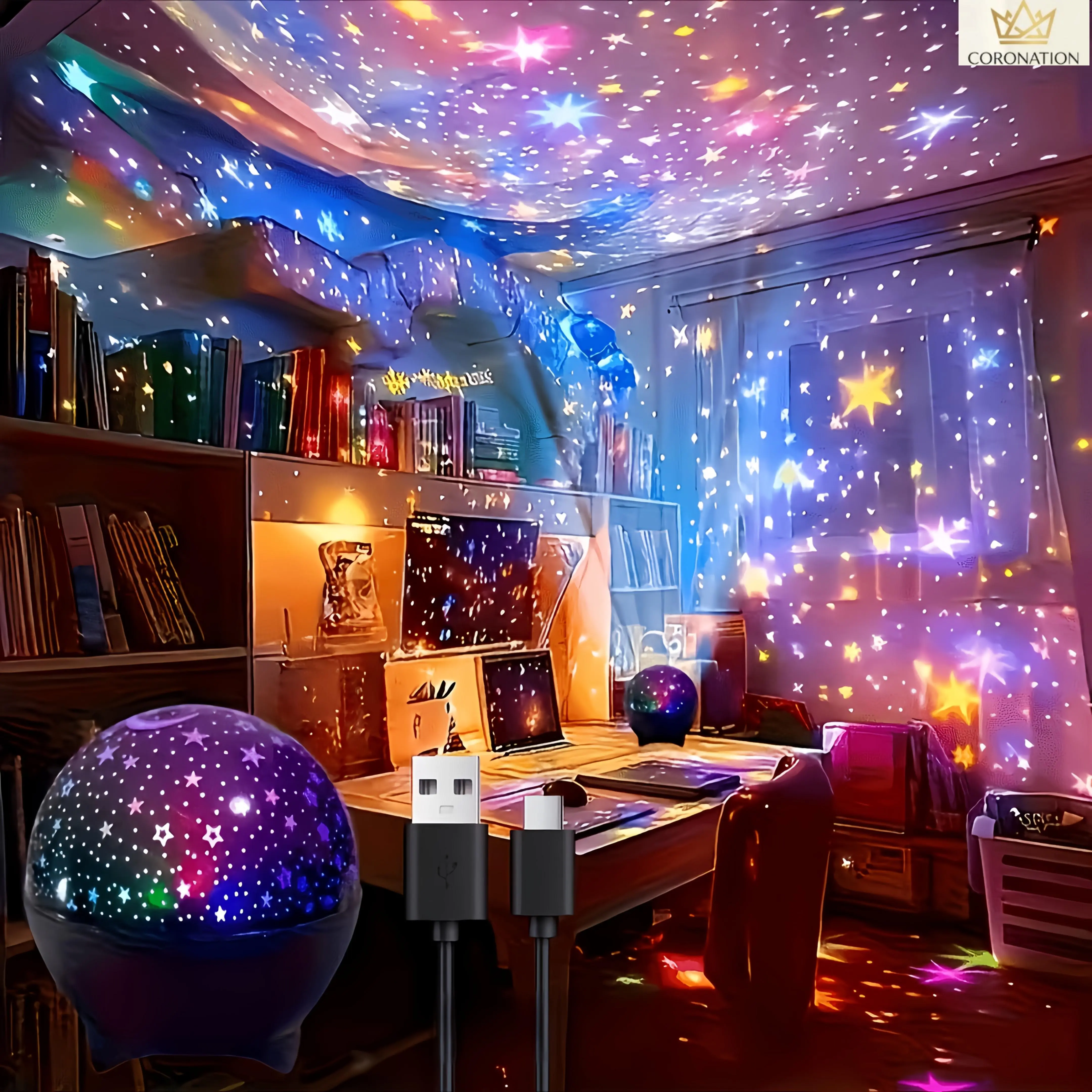 Galaxy Star-Moon Projector Lamp, USB-Powered Multicolor Smart LEDs Ambient Light with Cosmic Vibe, Galaxy Theme Night Light for Camping, Bedroom Decor & Unique Gift Ideas