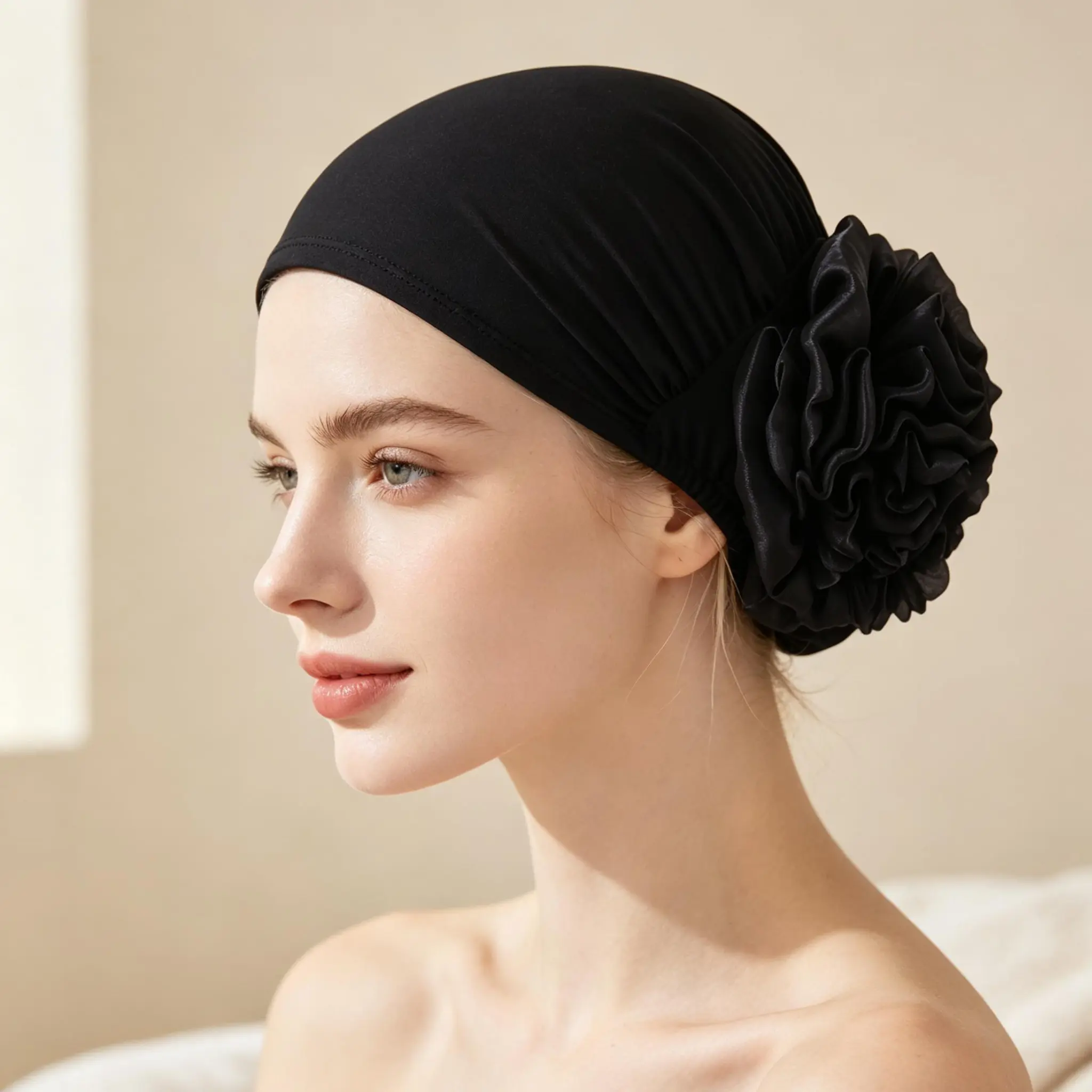 Muslim 2PCS Stretch Knit Inner Hijab Turban - Floral Chiffon Back Under Scarf Cap, Sleep Bonnet, Chemo Hair Cover, Non-Slip, Exquisite Workmanship, Lightweight, Durable Reusable, Postpartum Hair Protection Fashion Accessory, Casual, Daily Fashion Turban,,