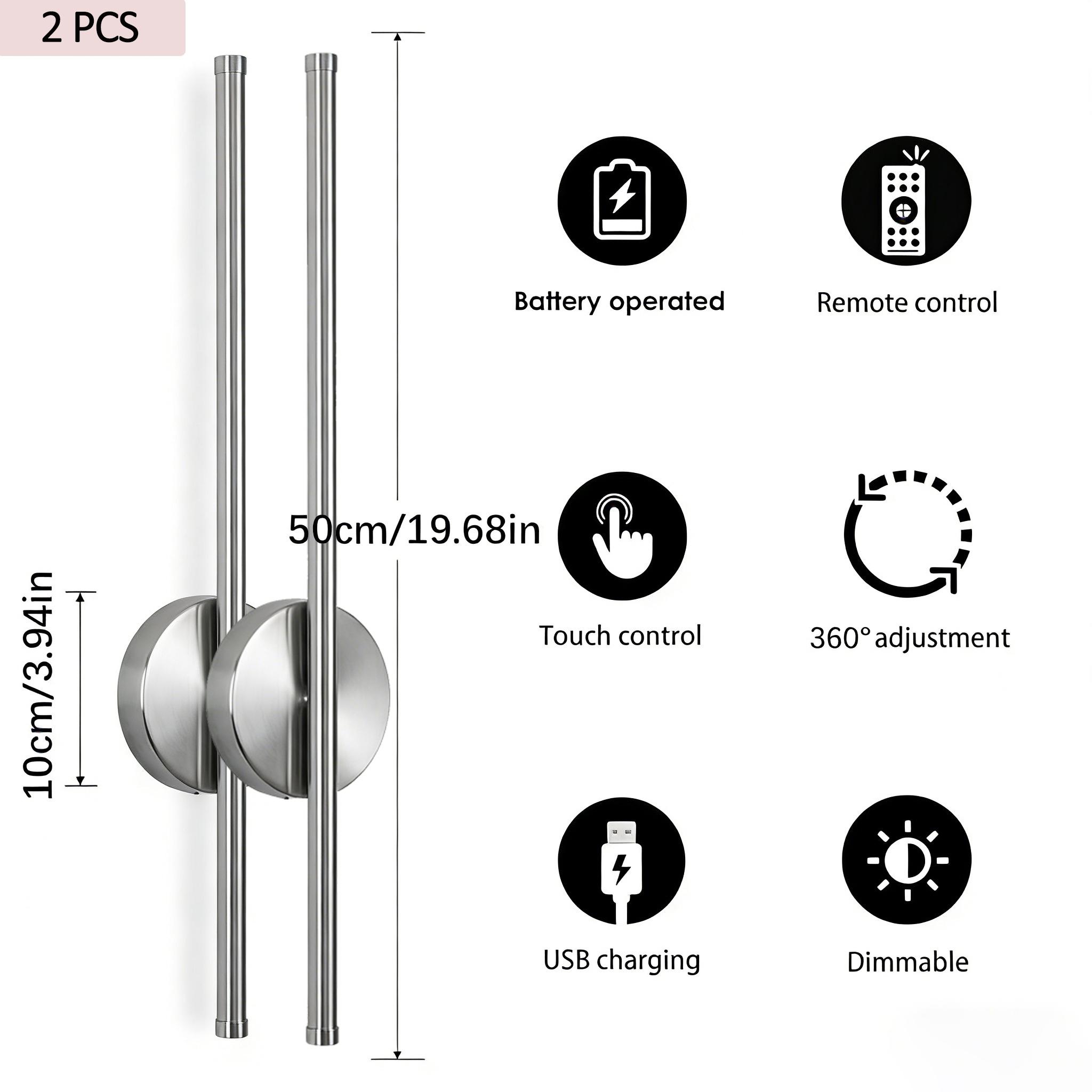 Silver Wall Lamp with USB Charging, Powered By 4000mAh Battery, Magnetic Mount For Wiring-Free Installation, Remote-Controlled Dimmable Indoor Decorative Wall Lamp, For Bedroom，Bedside, Hallways, and TV Walls