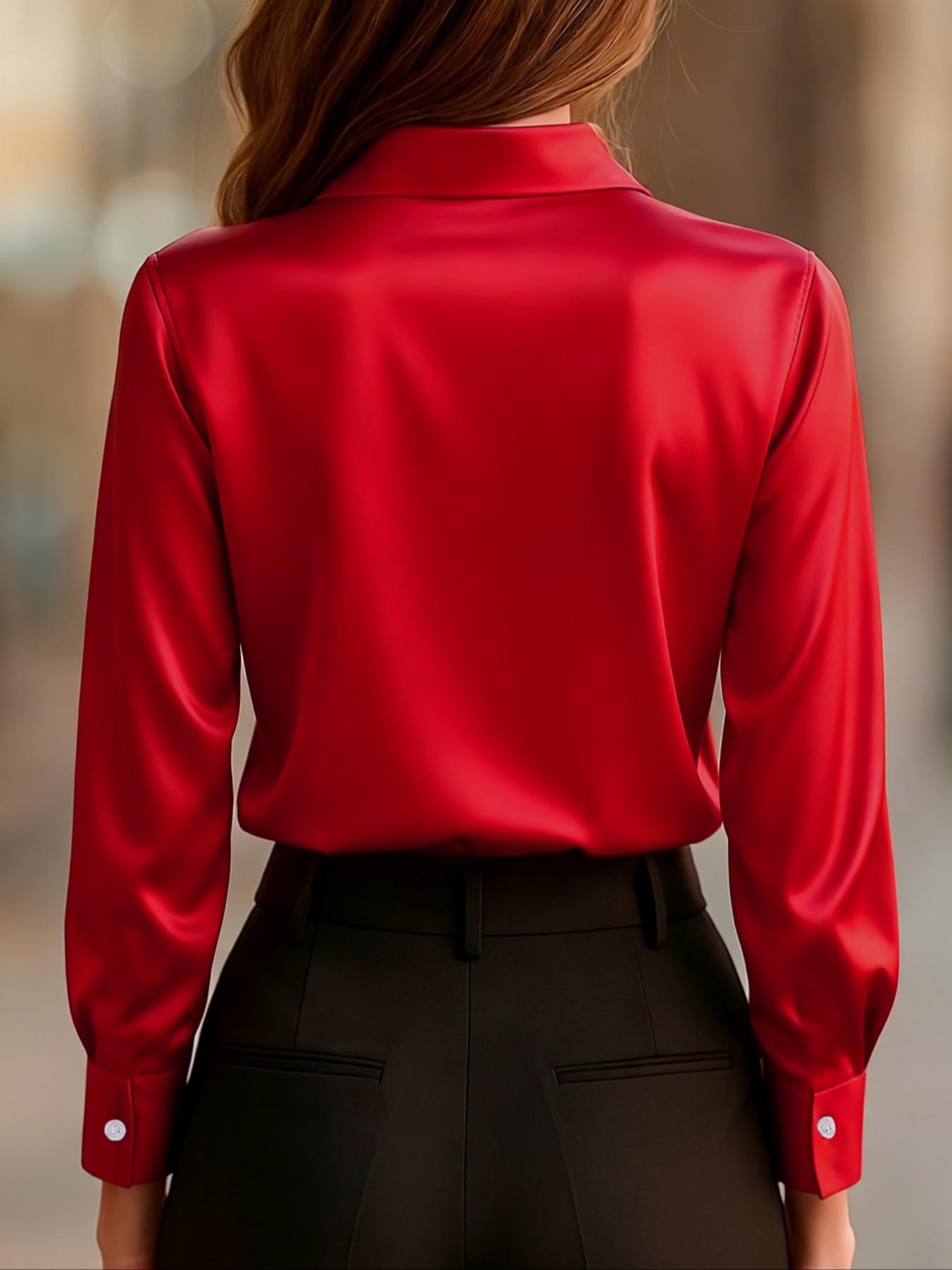 Fashionable Women's Versatile Satin Long-sleeved Fitted Shirt Blouse for Commuting