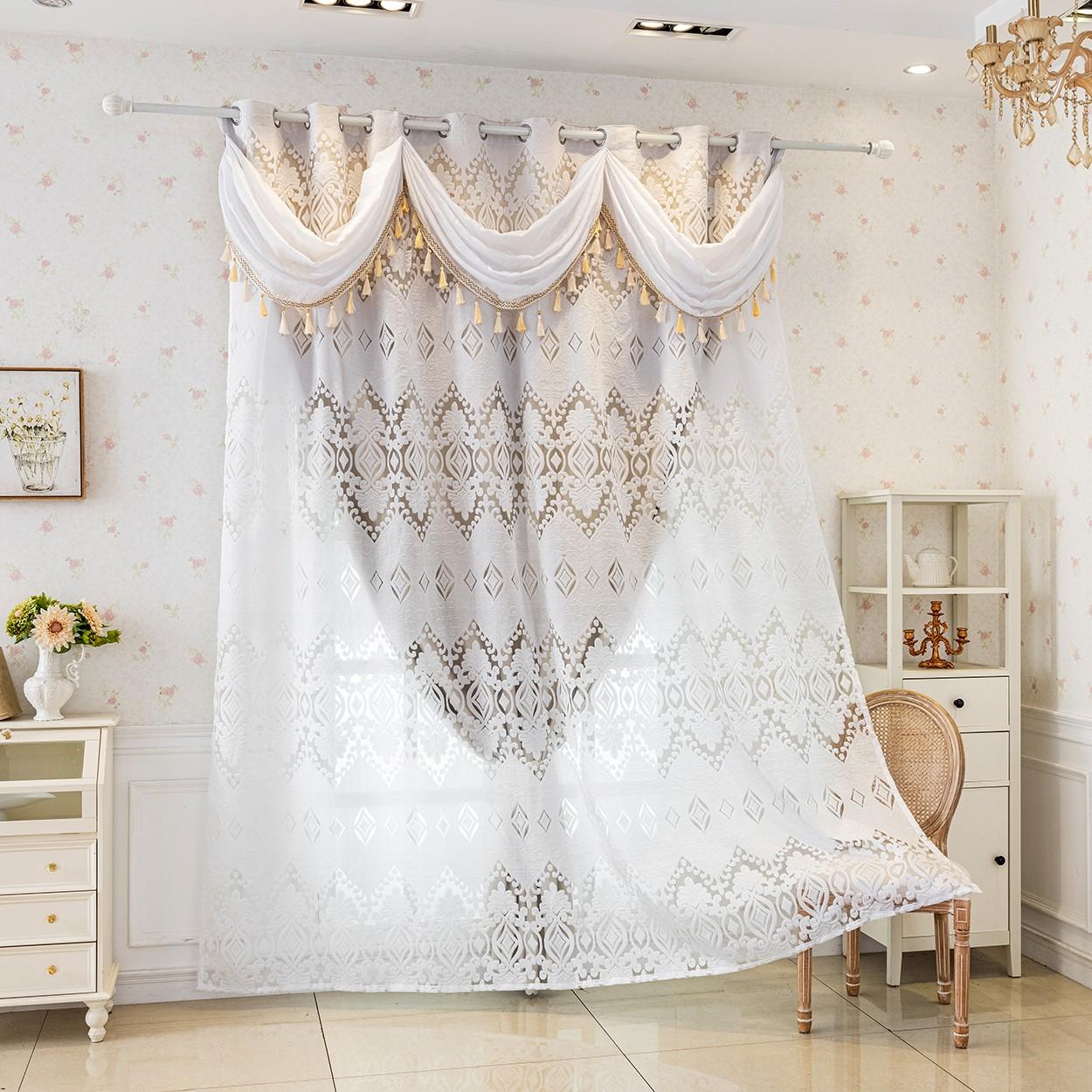 French Vintage Sheer Curtain, Top Drape Design, Ring Suspension, Suitable for Living Room, Bedroom, Balcony, Floor-To-Ceiling Windows, Home Decor