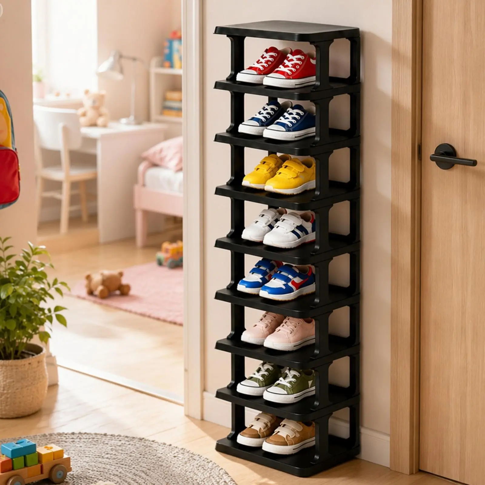 Vertical Narrow Tall Shoe Rack for Front Door Entrance, 9-Tier Sturdy Stackable Shoe Rack Organizer for Closet Entryway, Corner Shoe Storage Shelf Shoe Cubby