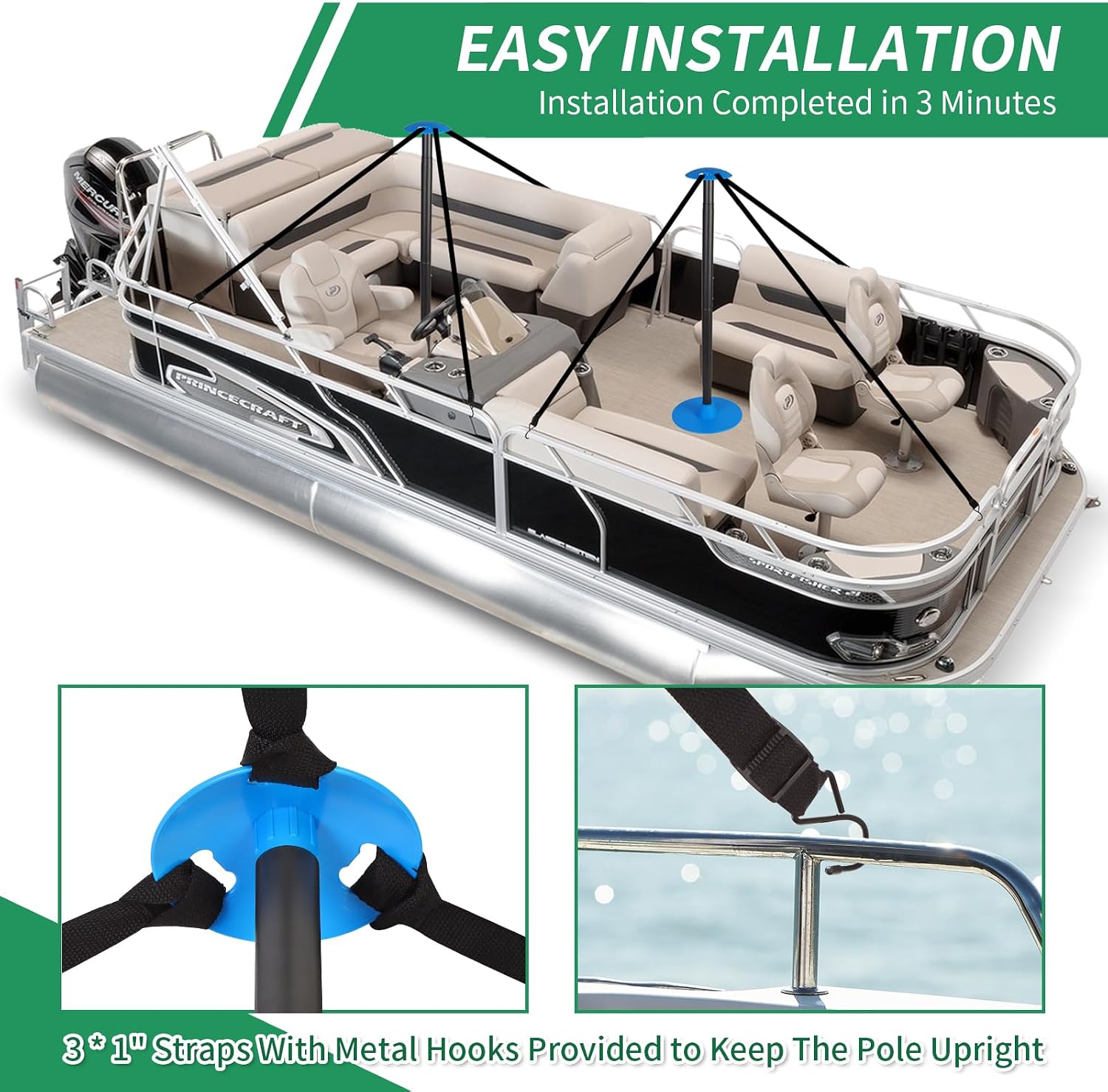 Windproof Boat Cover Support Pole System 2 Pcs| with 8 Adjustable Heights Telescoping Steel Furniture Cover Support Poles 18"-57" with Straps Storage Bag