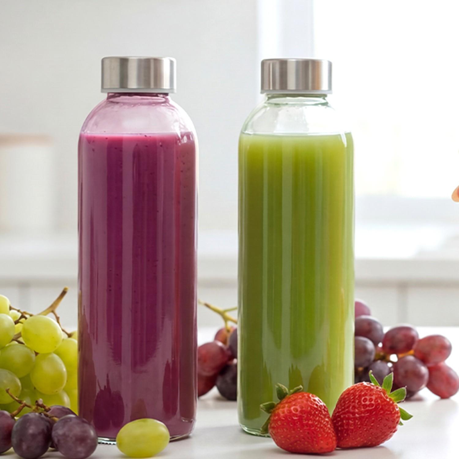8 Pack Glass Water Bottles with Lids, 18oz Reusable Juice Bottles with Lid, Leak-Proof Juice Container