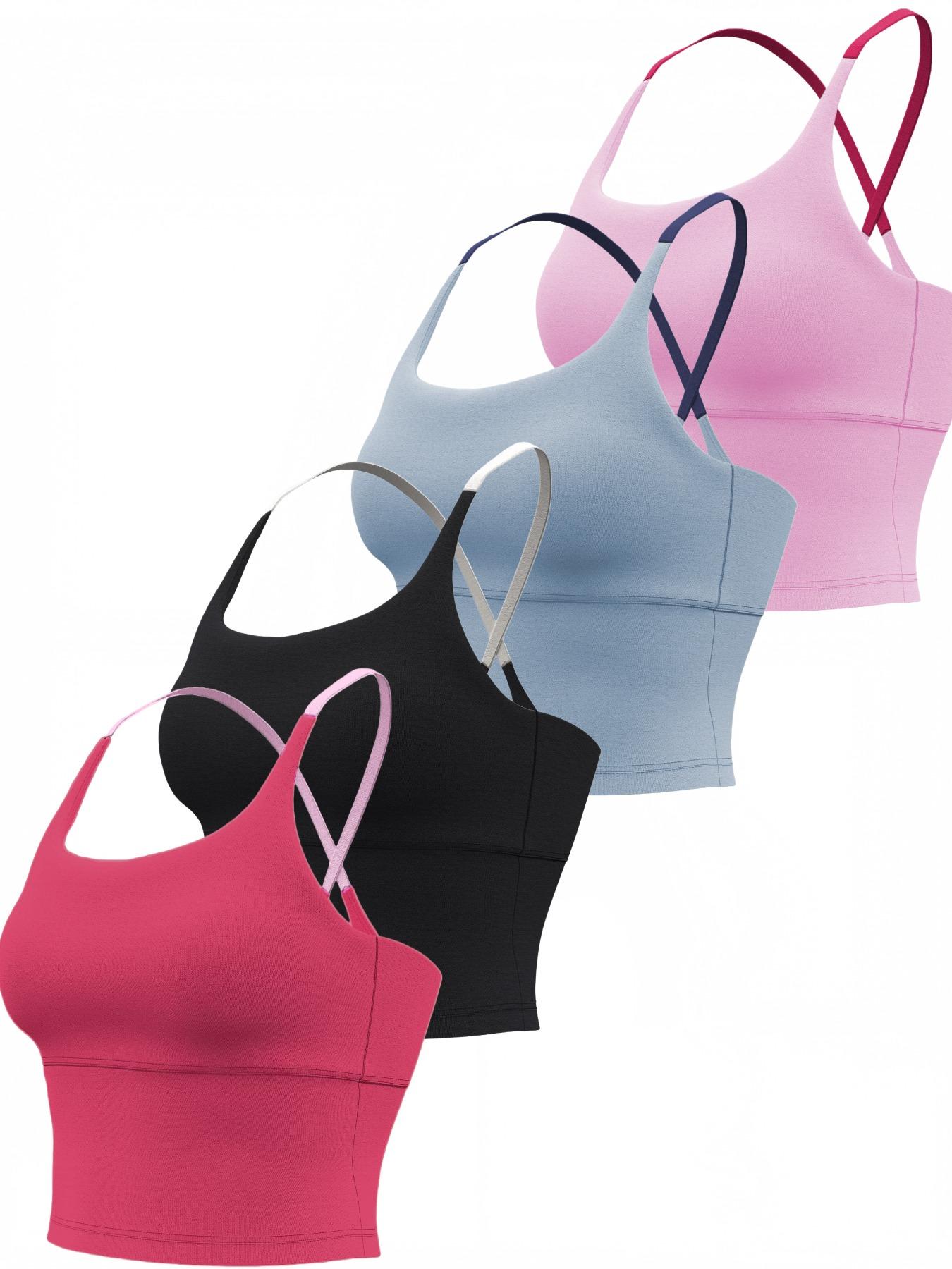 Women's Slim-Fitting Sports Top with Fixed Padding, Elastic Yoga Tank, Gym Yoga Tops, Athletic Tops, Color Block Design, Ideal for Fitness and All Seasons