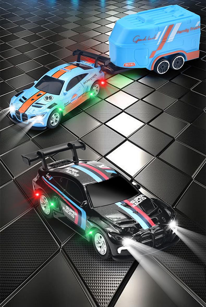 Hotfree 1/64 Mini RC Drift Car, Alloy M4 Racing Car with Trailer, 2.4GHz Remote & APP Control Truck, 3-Speed Modes, LED Lights, USB-C Charging, Indoor & Outdoor Toy, Birthday Christmas Gift for Kids & Adults
