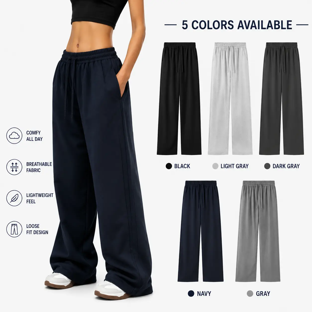 Women’s Straight Leg Sweatpants, Baggy Y2K Casual Track Pants with Elastic Waist, Loose Fit Lounge Trousers for Women, Trendy Streetwear Jogger Pants, Comfortable Everyday Pants for Travel, Workout, Shopping