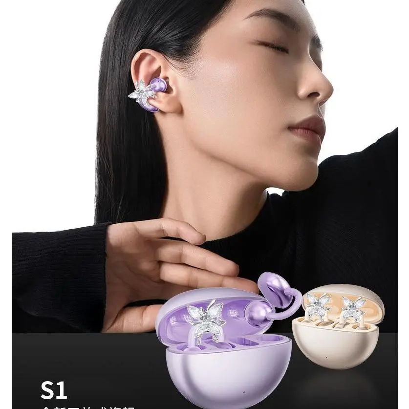 Wireless Clip-On Bluetooth 6.0 Headphone Earbuds with Jewelry Design, LED Display, Long Battery Life, Digital Connection, and Digital Charging Port, Noise, Silicone
