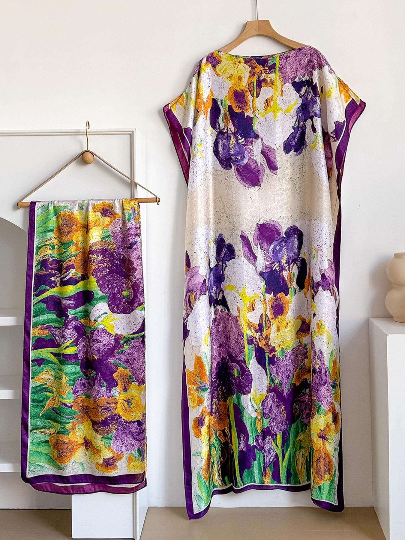 Women's Colorblock Print Long Scarf & Poncho Set, Casual Soft Comfortable Shawl for Beach Vacation, Fashion Accessories for Women & Girls