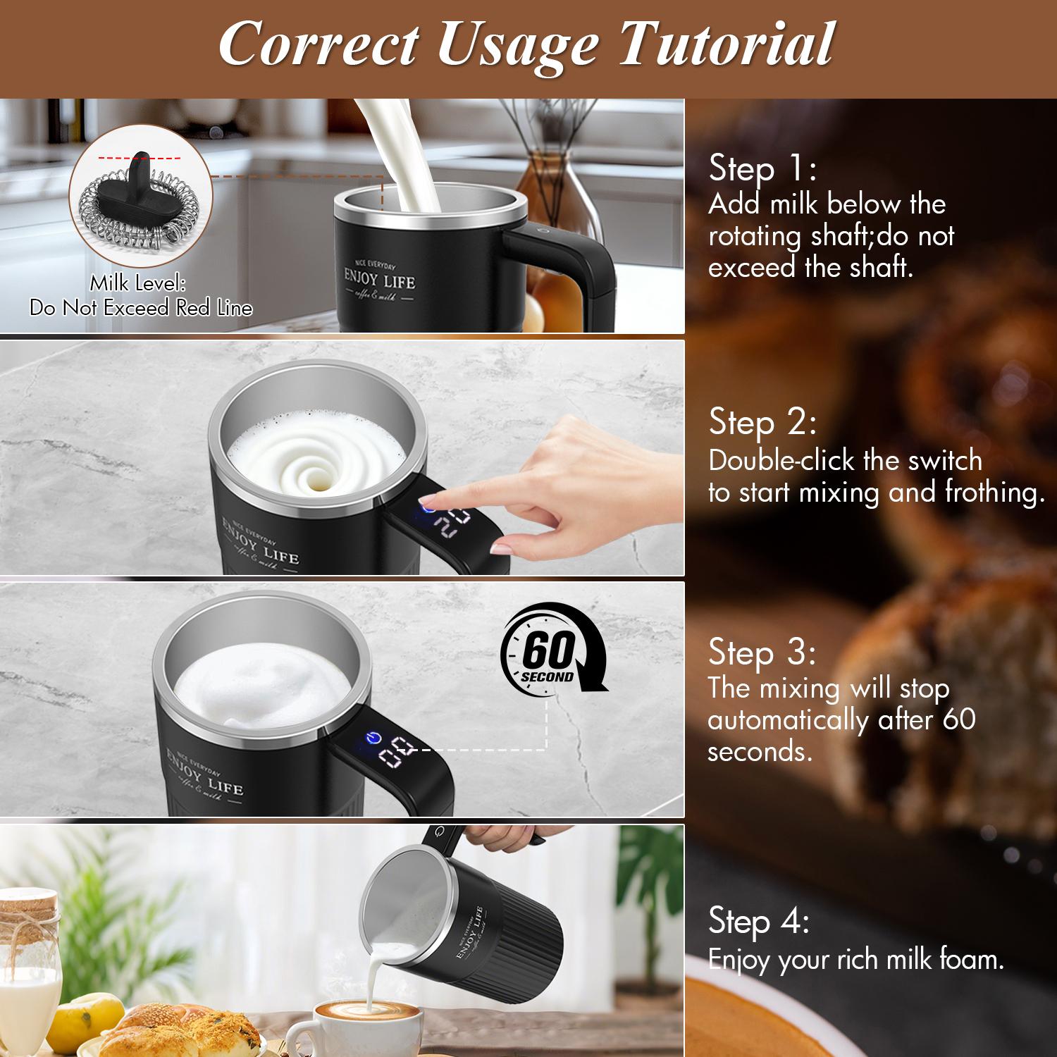 Intelligent Coffee Cup with Lid, 1/3 Counts Automatic Stirring Cup with Temperature Display, USB Rechargeable Stirring Cup for Coffee, Tea, Hot Chocolate, Gift