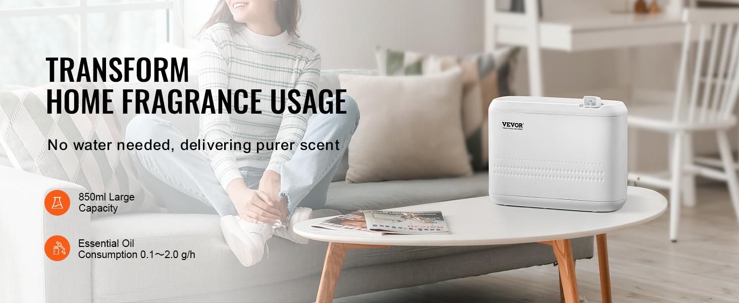 VEVOR Scent Air Machine, 850ml Bluetooth Smart Essential Oil Diffuser, 5000sq. ft Waterless HVAC Scent Diffuser with Cold Air Technology, Aromatherapy Diffuser Machine for Home, Office, Hotel