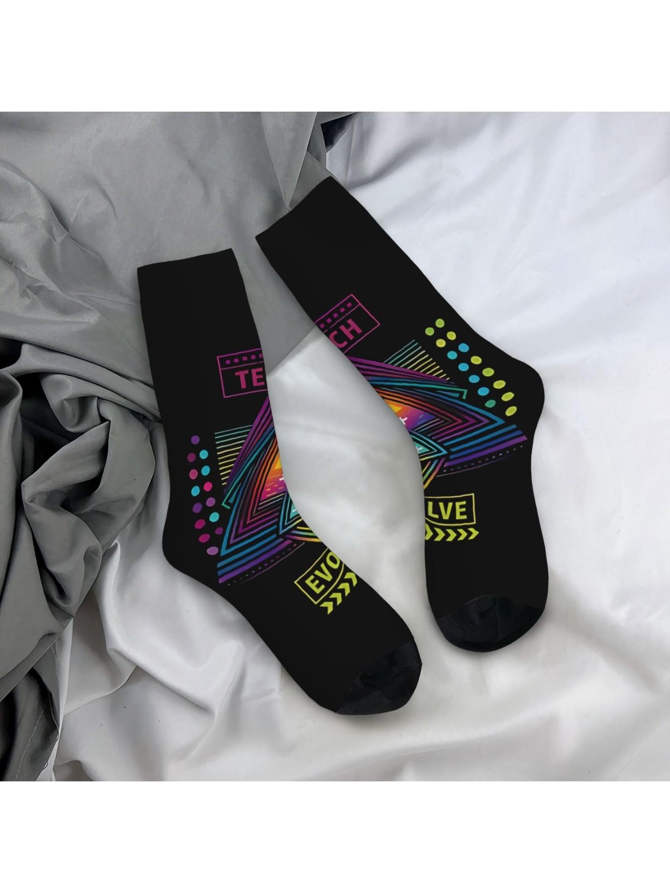 1 Pair Stylish Abstract Design Men's compression Socks Harajuku Pattern Printed Funny Novelty Happy Crew Sock Breathable Compression Socks
