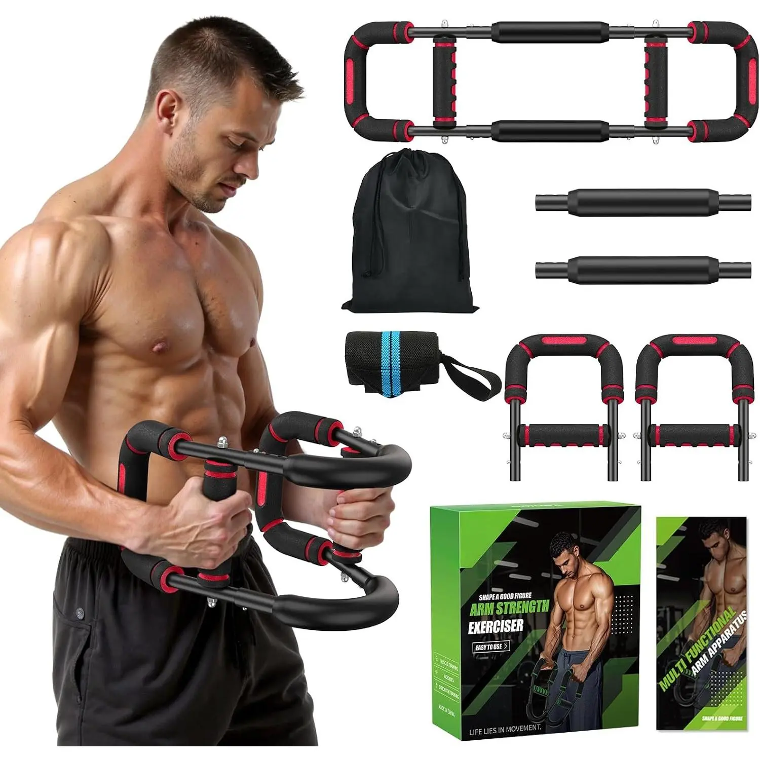 Arm Trainer for Men, Chest Workout Equipment 5-Level Adjustable (40-130lb) with  27° Targets Biceps/Clip/Thigh, Portable Exerciser for  Gym Travel Fitness