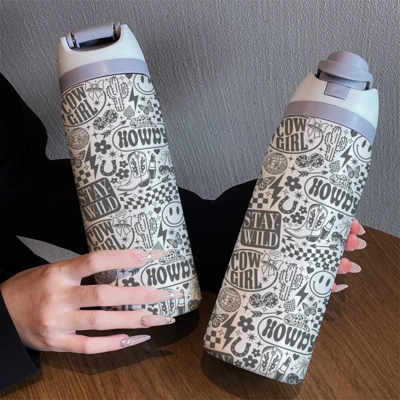 Wild Girl 32oz Dual-Drink Sports Water Bottle, 304 Stainless Steel Large Capacity Leakproof Insulated Tumbler, Perfect Gift for Women, Home, Outdoor Workout, Travel