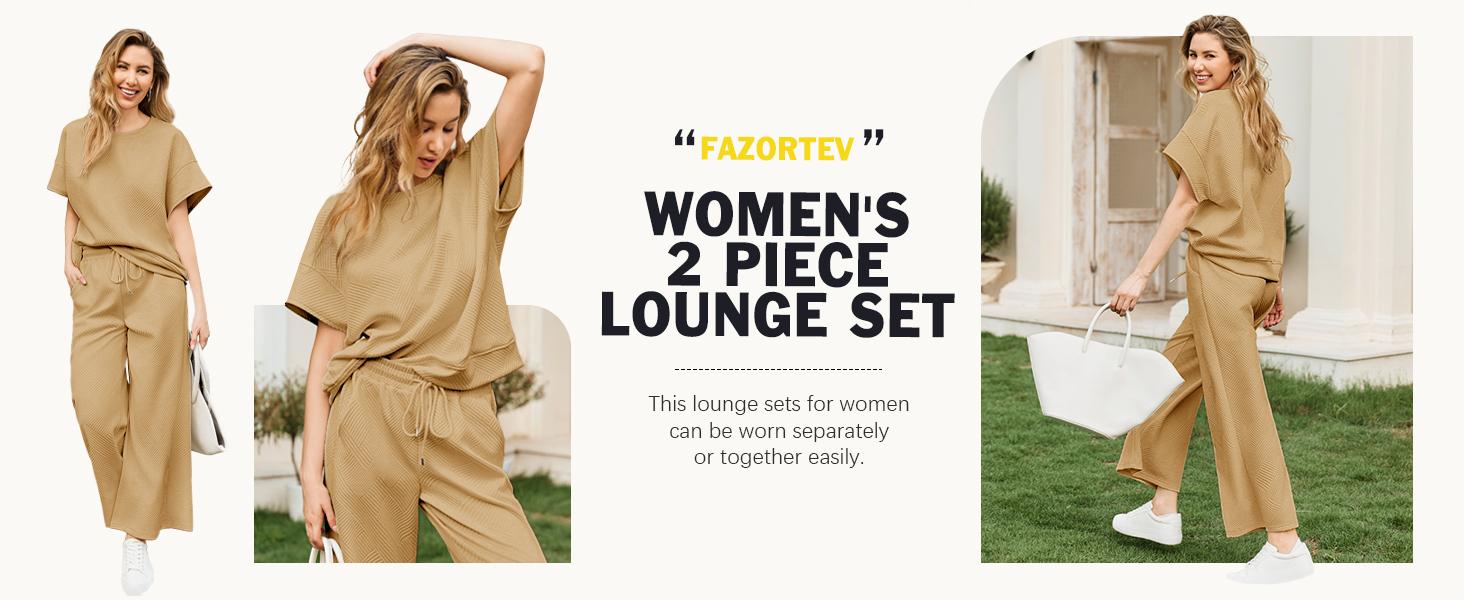 FISOEW Sports 2026 Summer Spring Womens 2 Piece Outfits Sweatsuit Long/Short Sleeve Tops and Drawstring Waist Cropped Wide Leg Pants Loungewear Sets viral  knit Jean Shirt matching sets women Matching Tracksuits Womenswear Soft, Casual