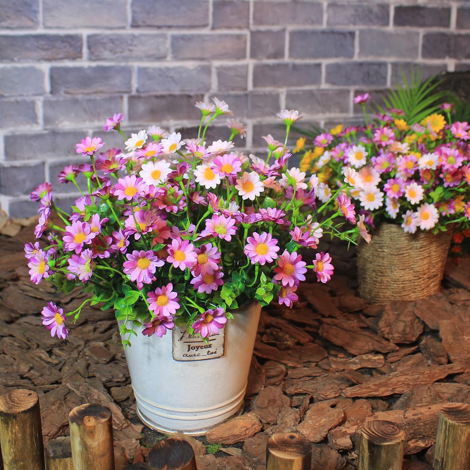 12 Bouquets Artificial Daisies Plastic Faux Flowers Outdoor UV Resistant Fake Daisy Home Decor Window Box Garden Pots Indoor Outdoor Decoration #GLOBAL PICKS