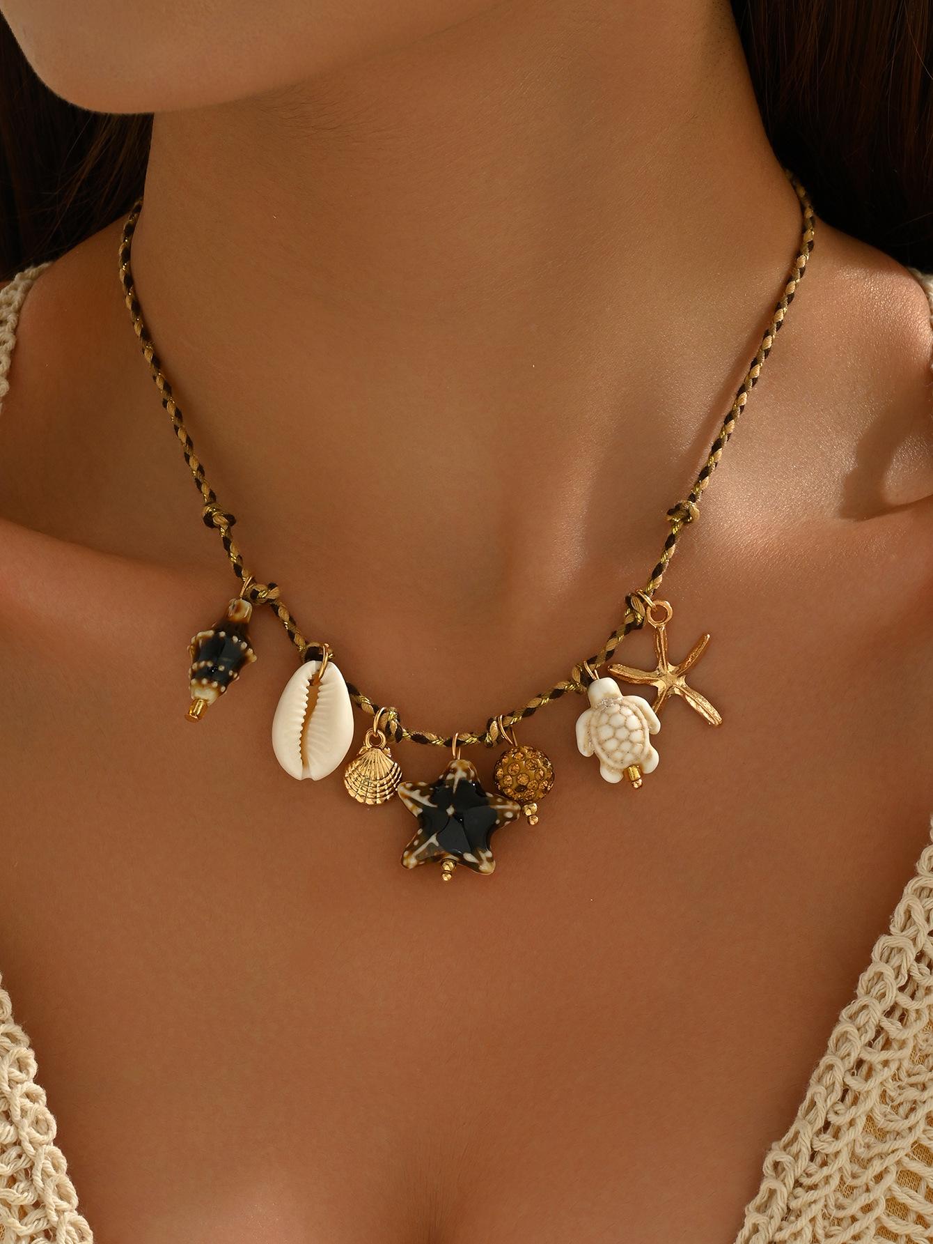 Ocean breeze shell dopamine starfish necklace colorful string ceramic small fish pendant jewelry for women