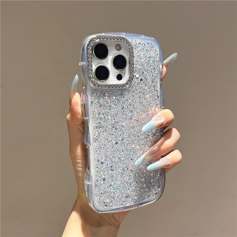 Water Ripple Glitter Phone Case for iPhone 13/14/15/16/17 Pro/Pro Max/Plus, featuring a luxurious sparkling diamond design, fashionable protective cover with unique style, ideal for daily use and device protection.