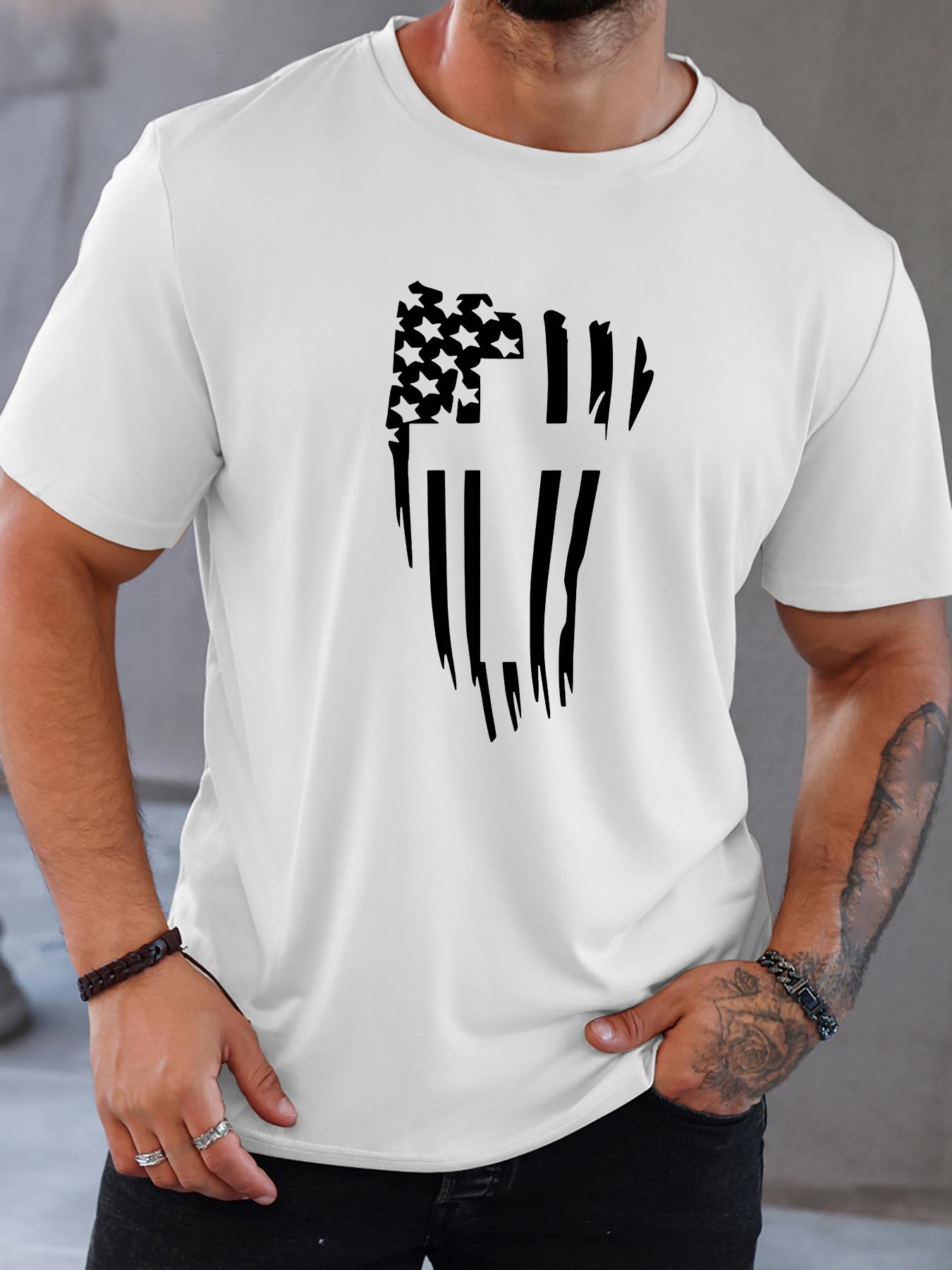 Men's Flag & Cross Print Round Neck Tee, Regular Fit Casual Short Sleeve T-Shirt for Summer, Men's Top for Daily Wear