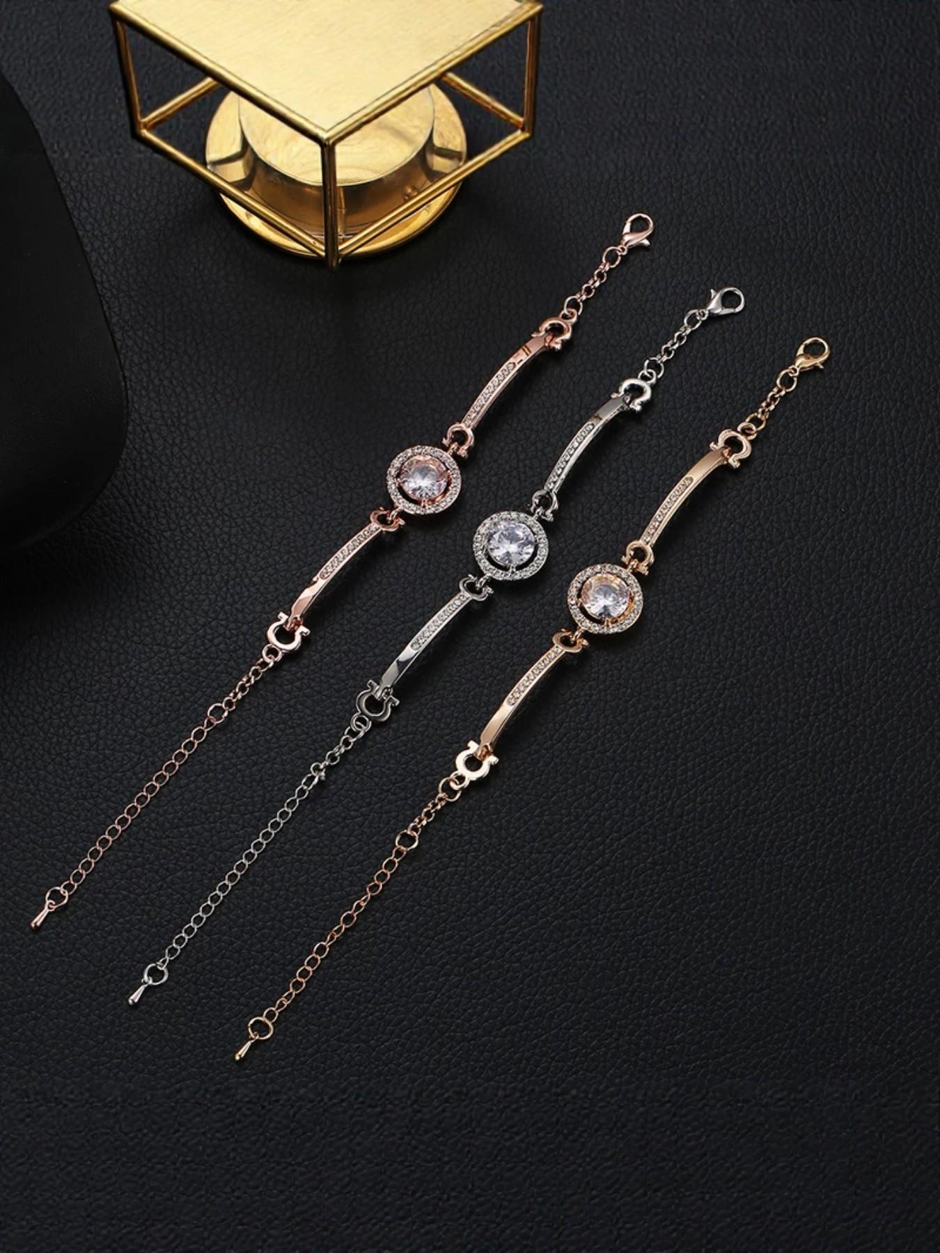 Luxury Full Diamond Round Bracelet, Vintage Luxury Style, Brighten Skin Tone, Commuter Versatile, Rose Gold/silver/, Office Wear Jewelry