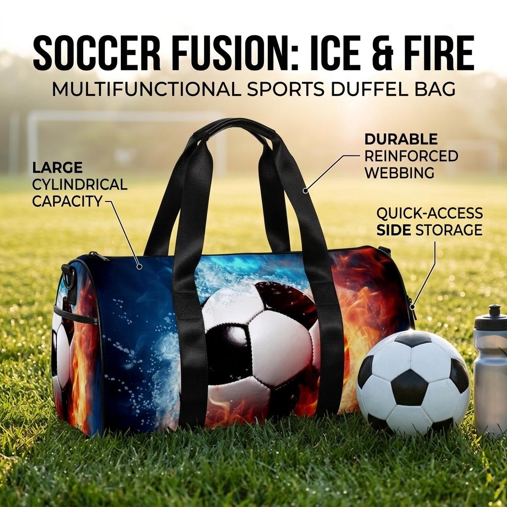 Portable Soccer Print Travel Duffel Bag Lightweight Outdoor Sports Crossbody Pack Foldable Design Large Capacity Storage For Gym Training Camping Hiking And Daily Travel Water Resistant Fabric Easy To Carry And Store Ideal For Athletes On The Go
