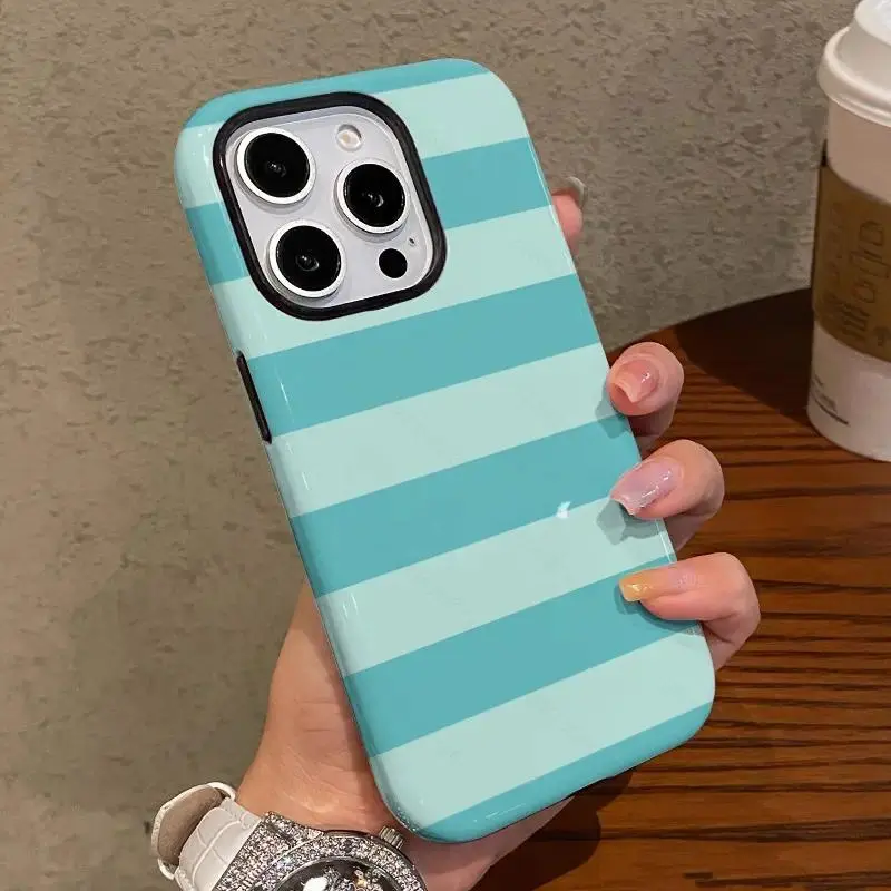 Protective Phone Case Dual-Layer Shockproof iPhone, Slim Lightweight Green Striped Minimalist Casing, for Everyday Smartphone Protection & Accessories, Compatible with iPhone 11 12 13 14 15 Pro Max Plus Models