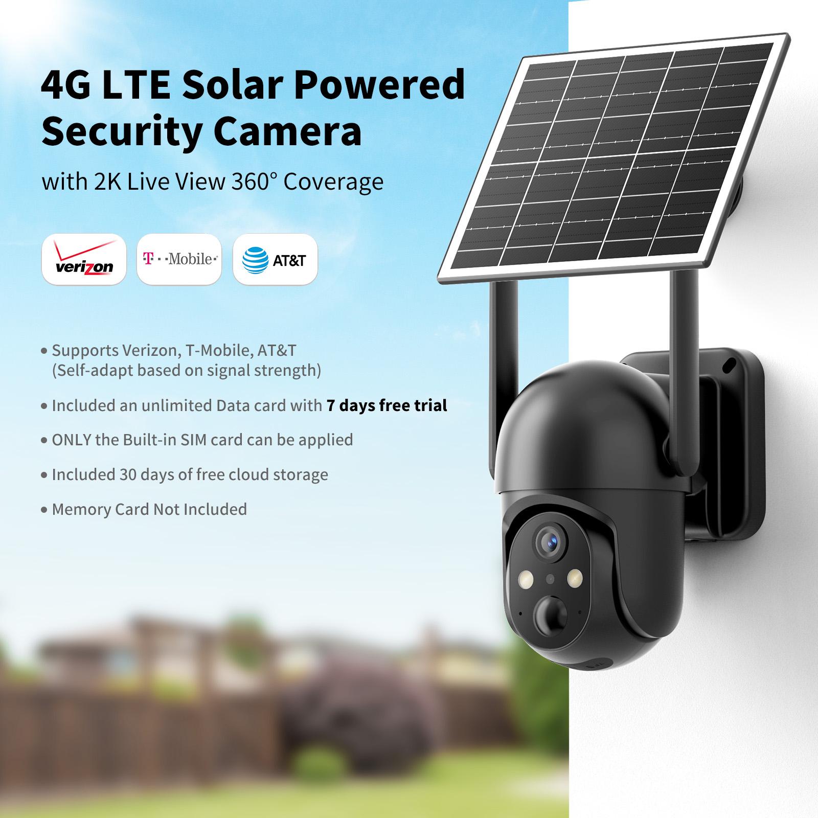 [Summervibes] 4G LTE Cellular Solar Surveillance Security Camera – 2K HD Video 360° View,NoWiFi, Remote APP Controlled,WaterProof,MotionActivated, NightVision, 4GData Card Included (Data refill is required for Unlimited 4G data usage) Connection summerwin