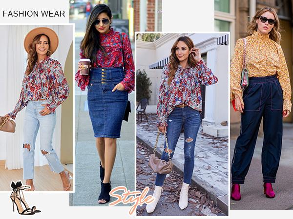 Women's Long Sleeve Tops New Arrivals Boho Floral Printed Blouses Casual V Neck Pleated Drawstring Shirts Fashion dealsforyoudays Outdoorfun Womenswear Vneck 2026 spring Loose Dressy Flowy