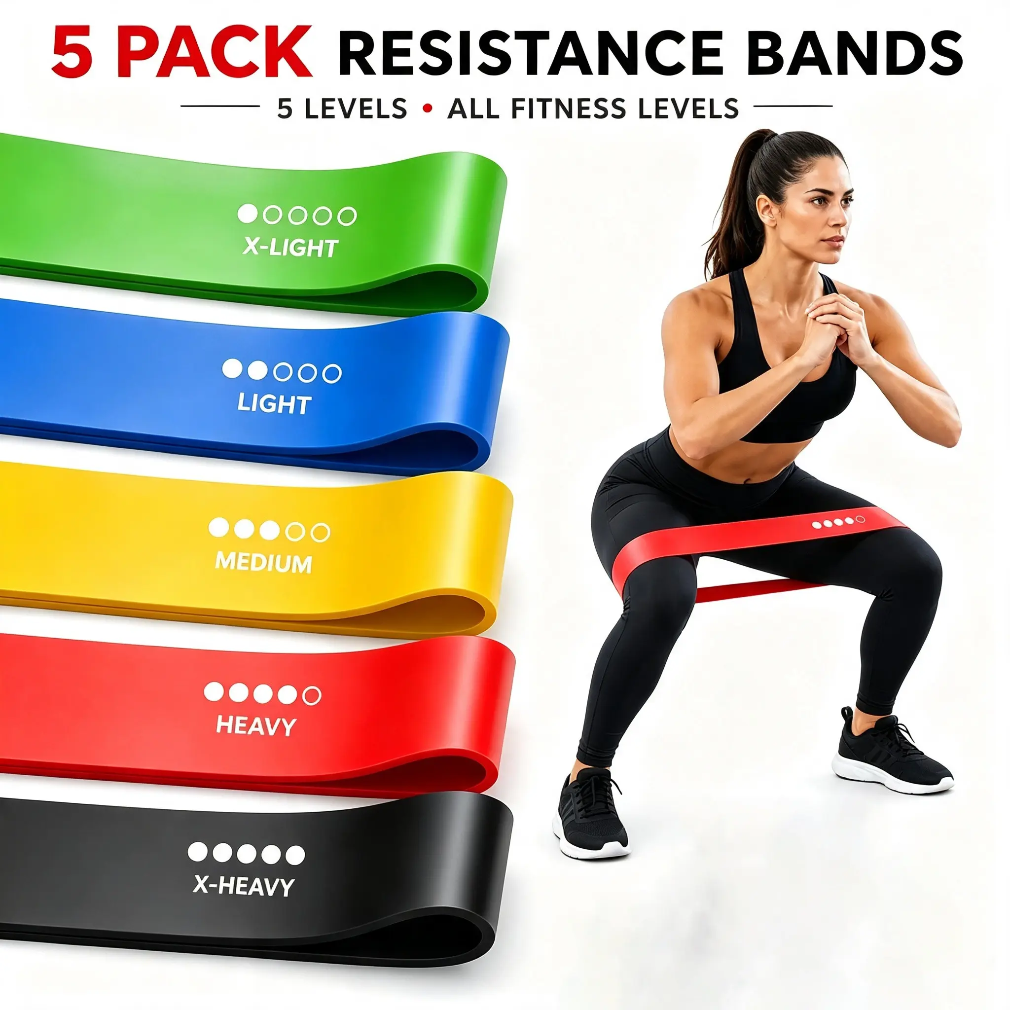 Resistance Band Set, 5 Counts/set Stretching Band, Full Body Fitness Band, Hip & Leg & Arm Stretching Band, Home Gym, Yoga & Pilates Equipment