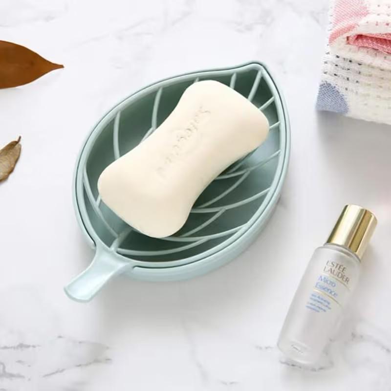 Double-Layer Leaf-Shaped Soap Dish, Soap Saver, Durable & Stylish Design, Perfect for Bathroom Use, Ideal Gift for Home Decor Enthusiasts