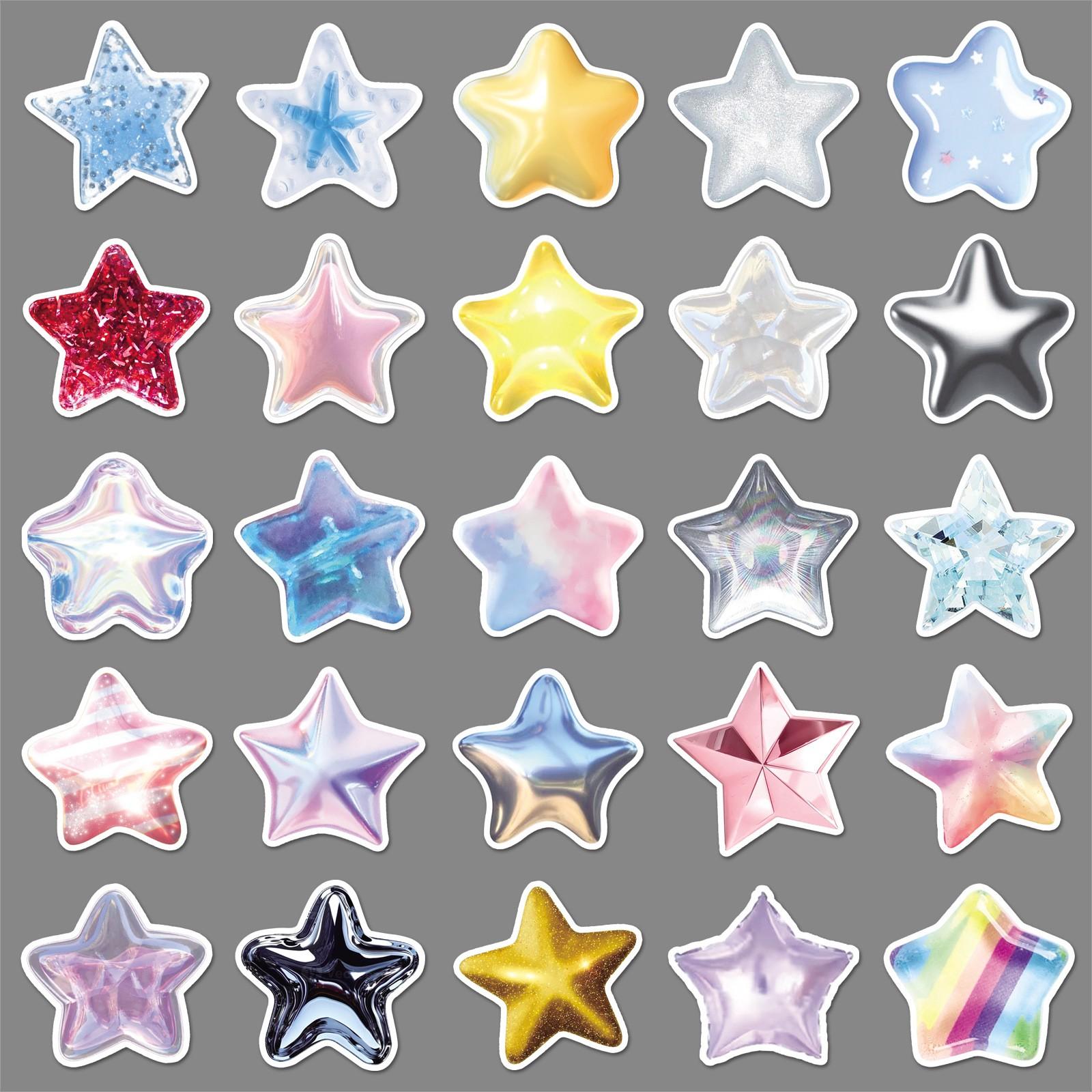 50pcs 3D Star Stickers, Holographic Glitter Star Waterproof Vinyl Decals, Cute Aesthetic Stickers for Laptop, Water Bottle, Luggage, DIY Scrapbook, Journal