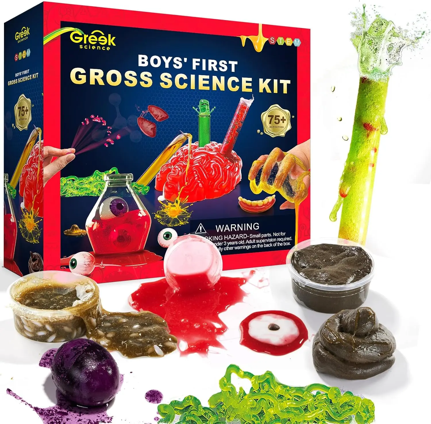 Boys First Gross Science Kit for Kids Age 6-12, Science Slime Kit for Boy, Christmas Birthday Gift Ideas, Chemistry Set with Brain Dissection, Poop Experiment, STEM Toys