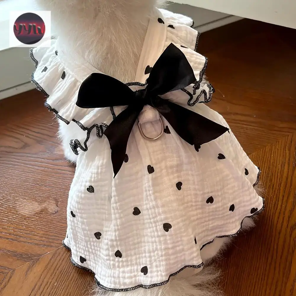 Cute YYW1 Bow Detail 1-Piece Teddy Dress, Multi-Size Pet Clothes for Small Dogs & Cats, Pull-On Outfit for Bichon Pomeranian